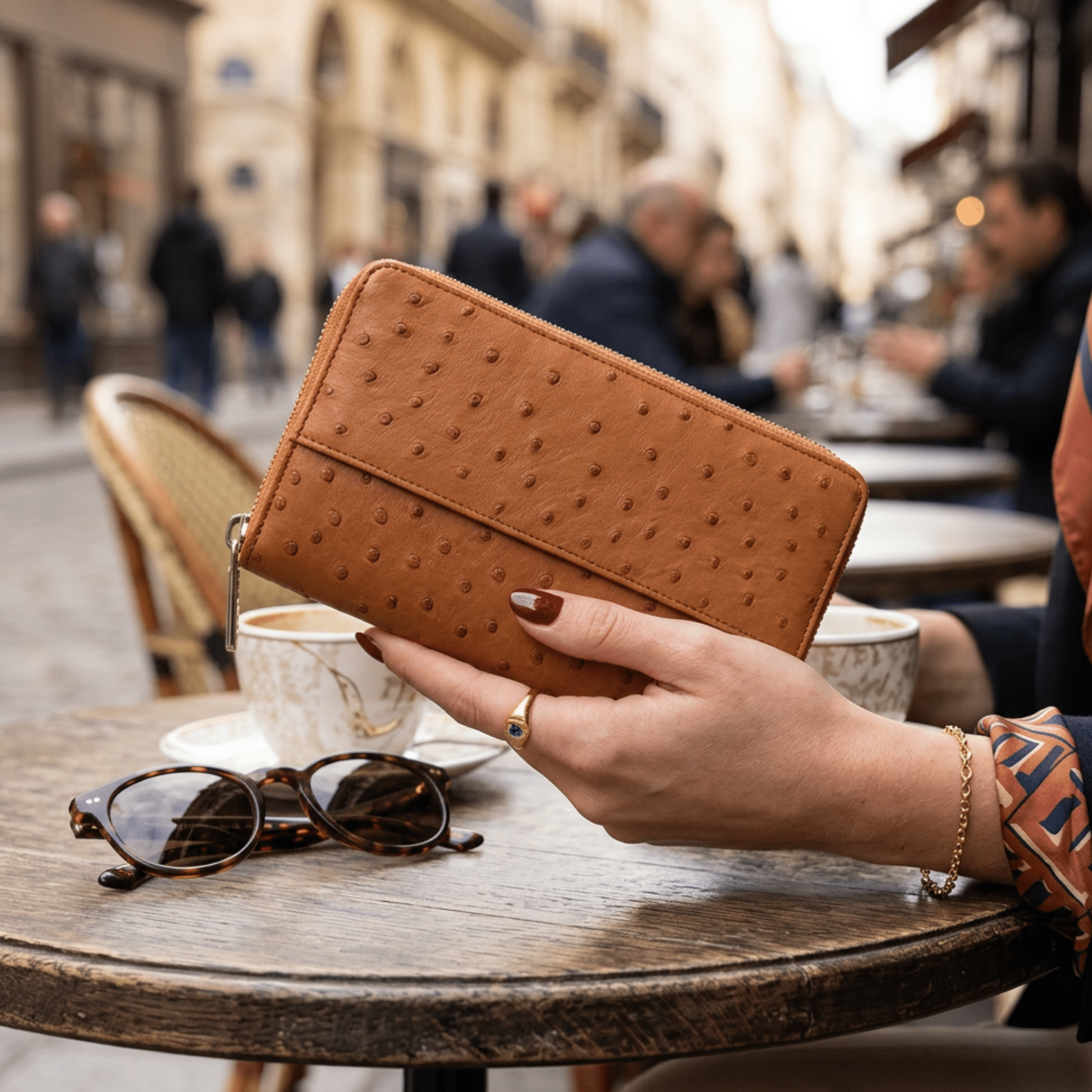 Cango Zip Clutch Ostrich Leather Wallet - Ostrich Leather Wallet