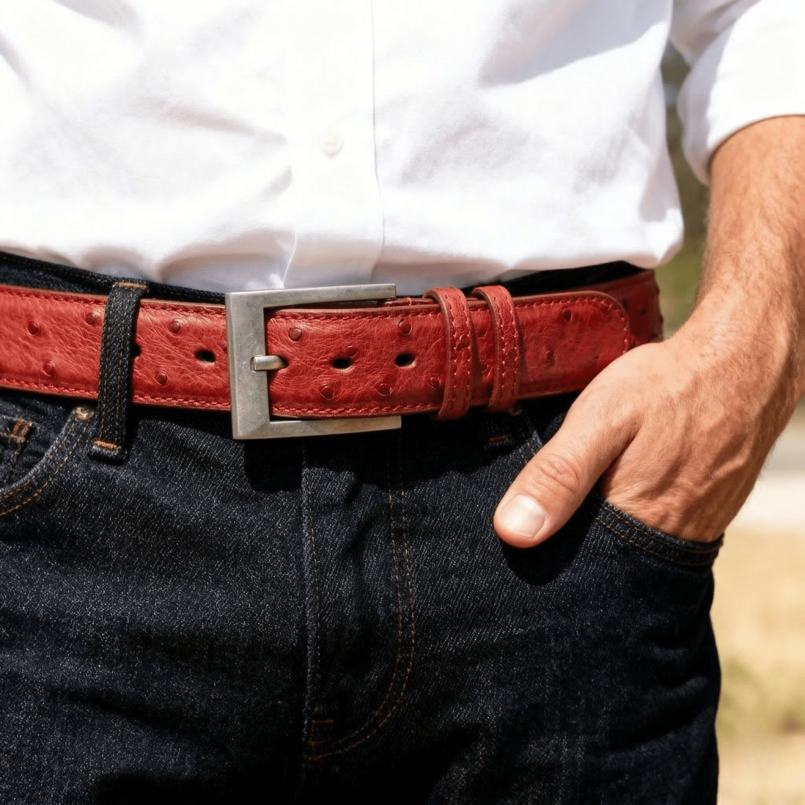 Flame Red Ostrich Belt - Ostrich Leather Belt