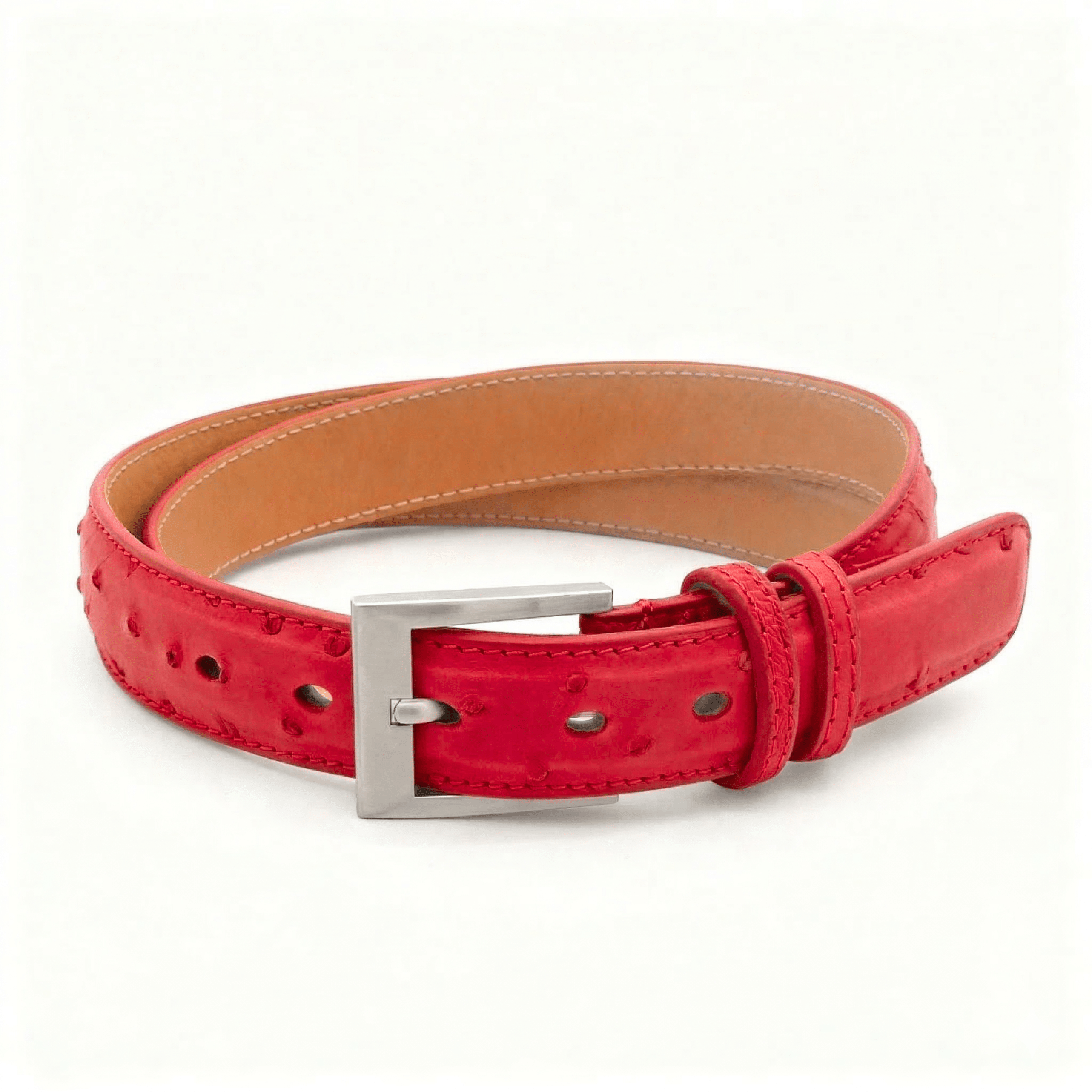 Flame Red Ostrich Belt - Ostrich Leather Belt