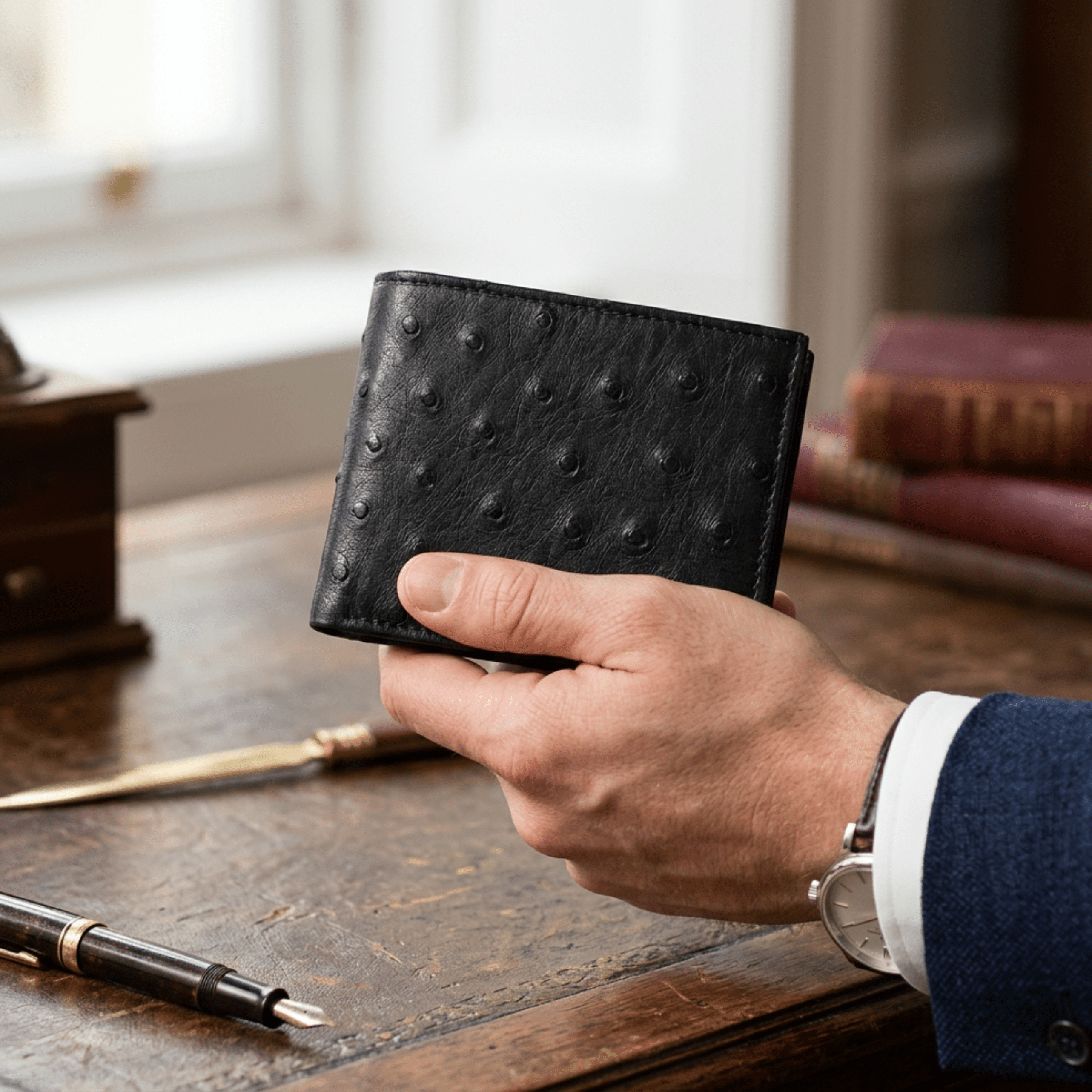 Ostrich Leather Diamond Wallet - Ostrich Leather Wallet