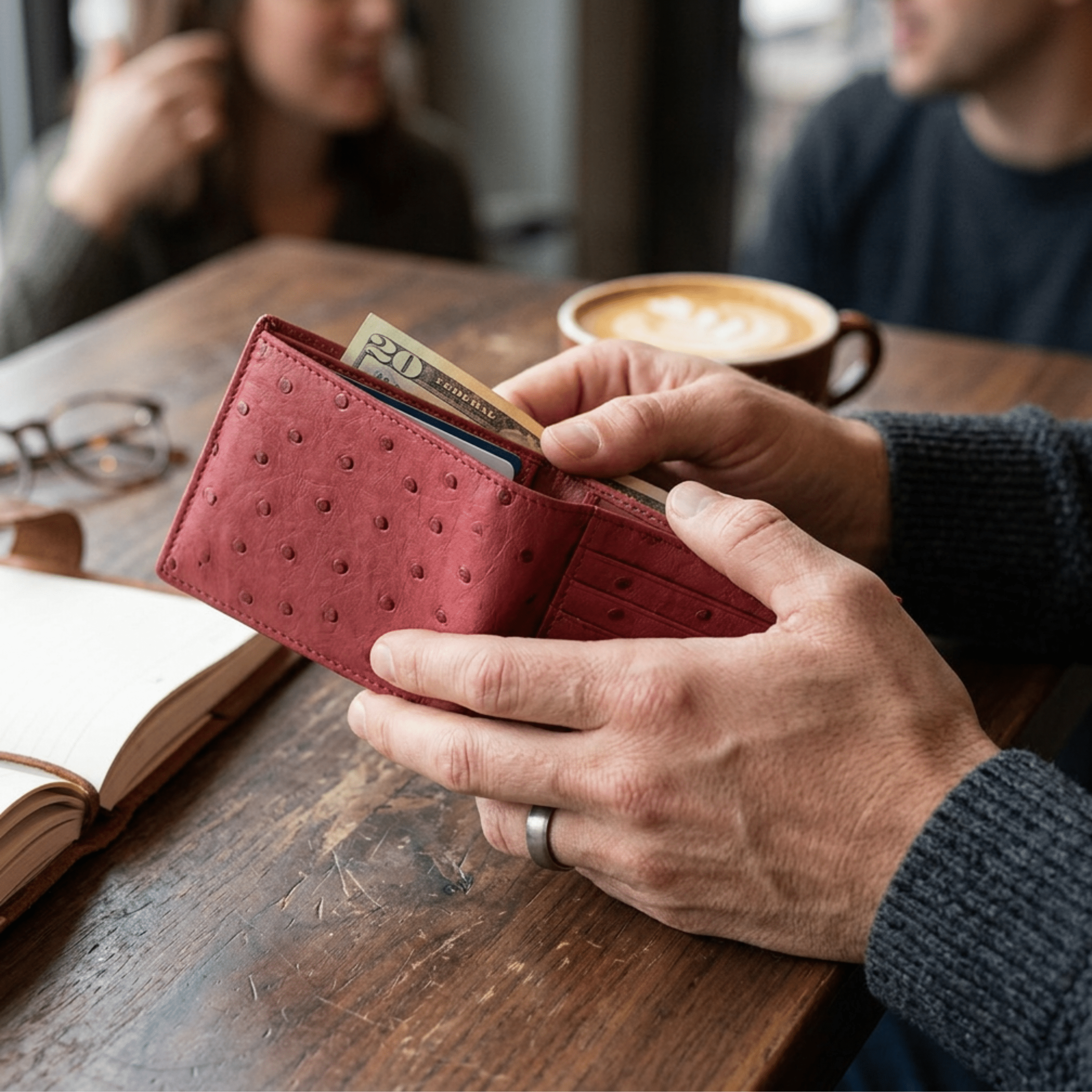 Ostrich Leather Diamond Wallet - Ostrich Leather Wallet