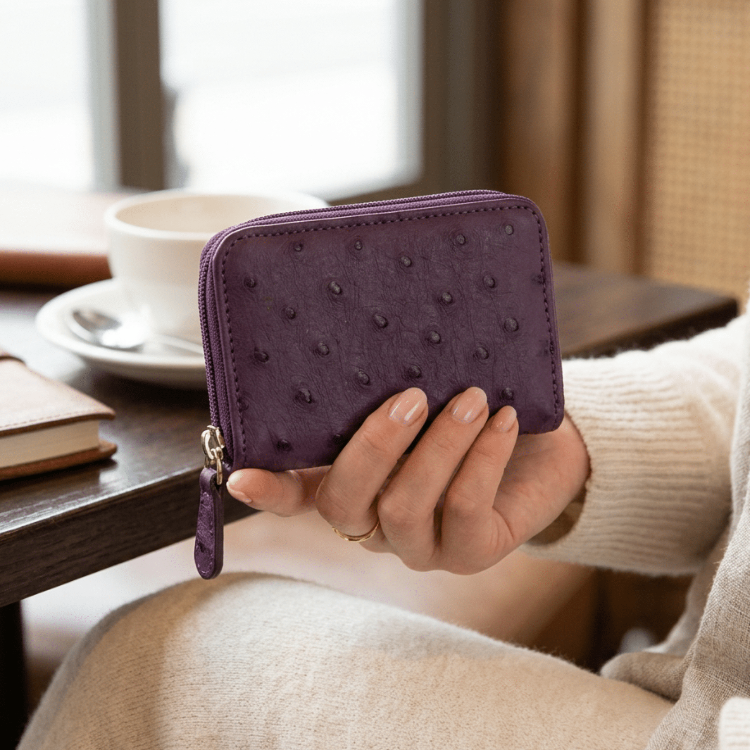 Ostrich Leather Mini Zip Coin Purse - Ostrich Leather Purse