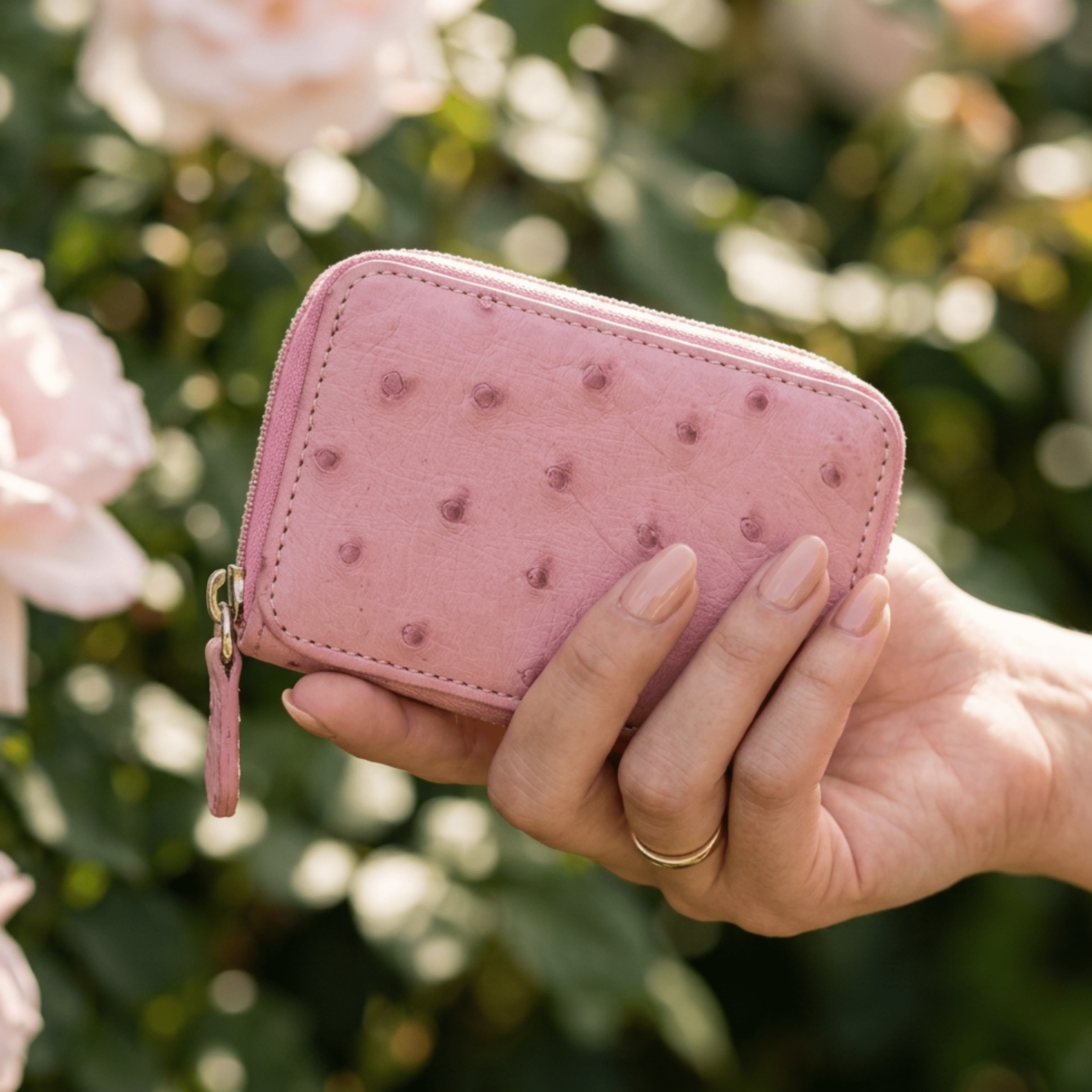 Ostrich Leather Mini Zip Coin Purse - Ostrich Leather Purse