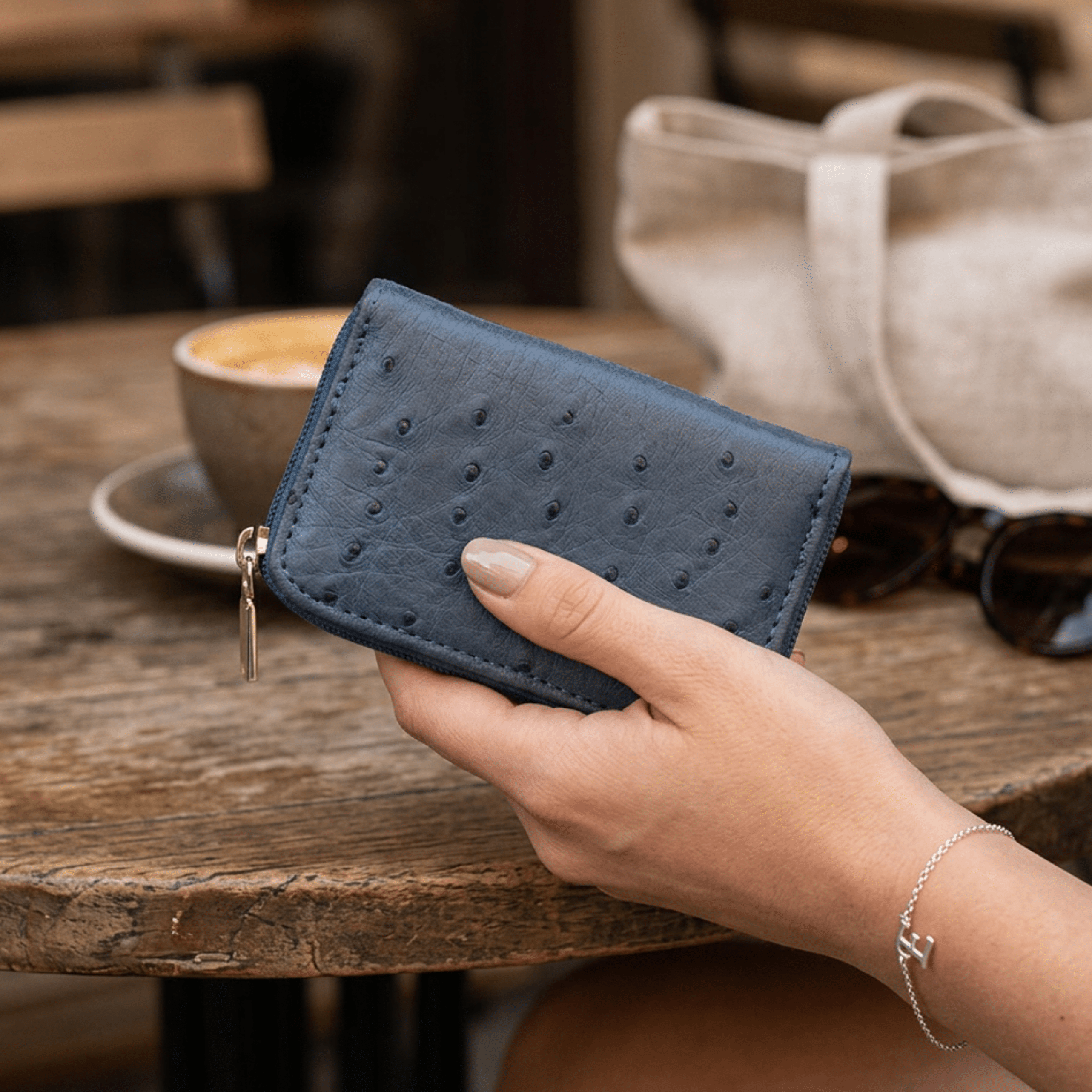 Ostrich Leather Mini Zip Coin Purse - Ostrich Leather Purse