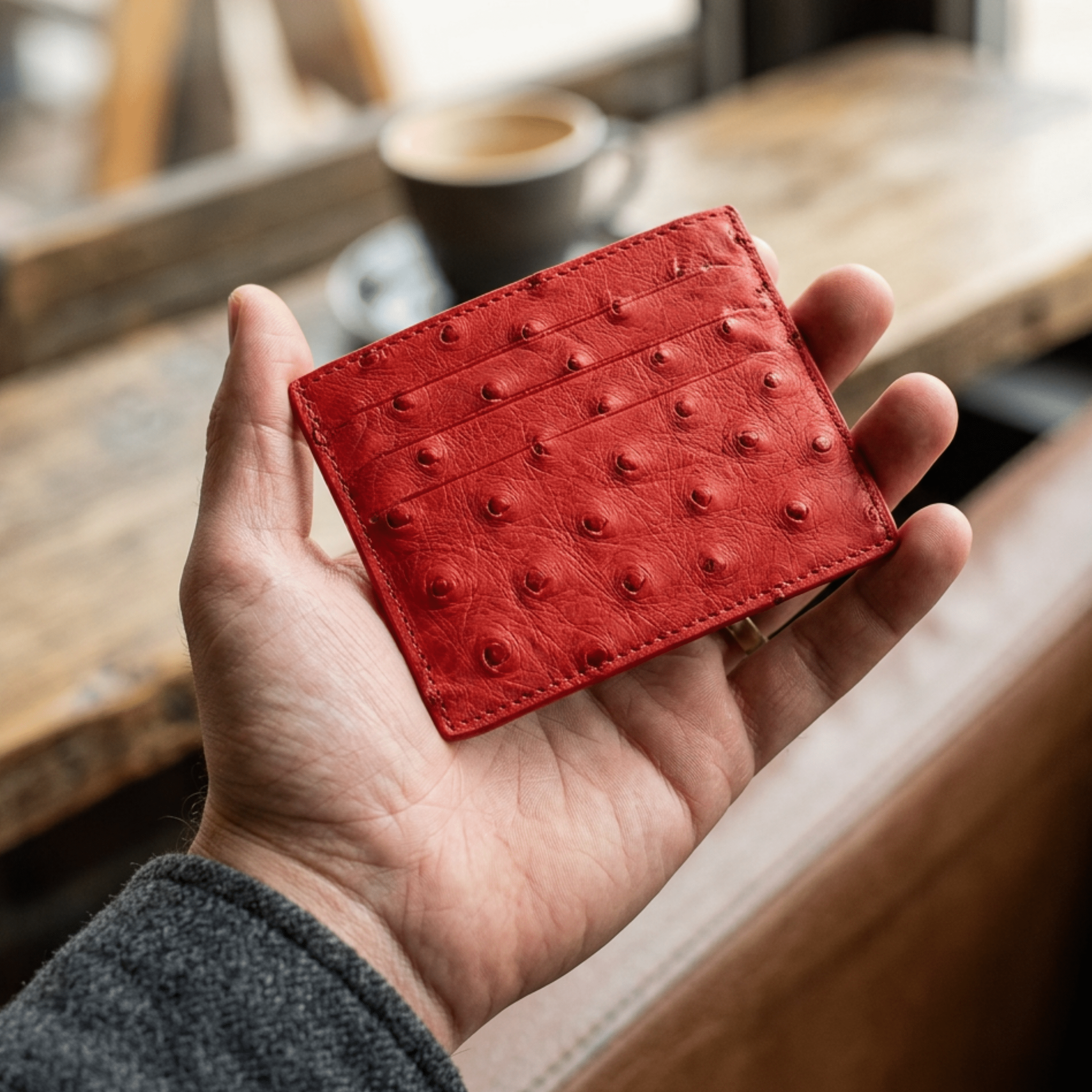 Ostrich Leather Small Card Holder Wallet - Ostrich Leather Wallet