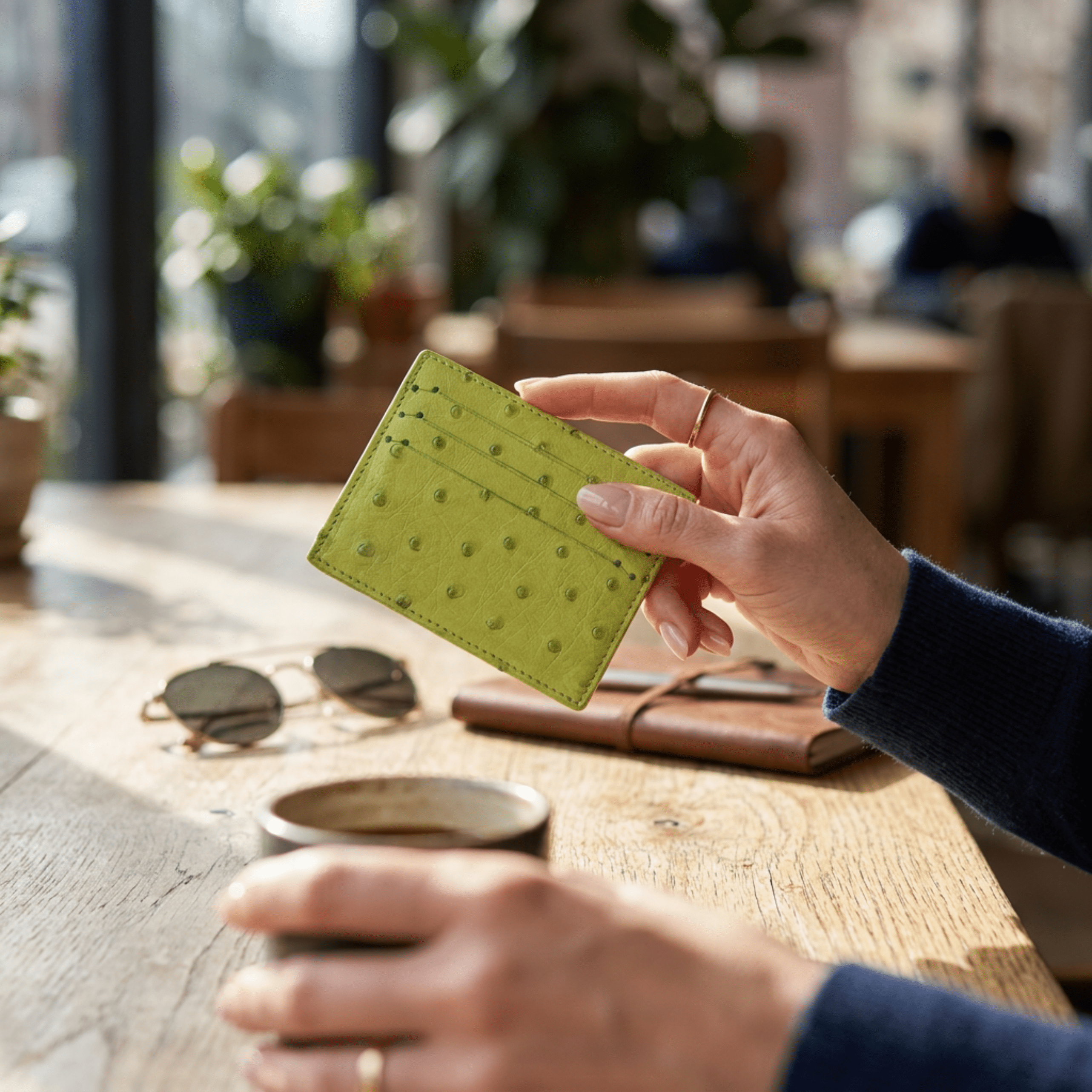 Ostrich Leather Small Card Holder Wallet - Ostrich Leather Wallet