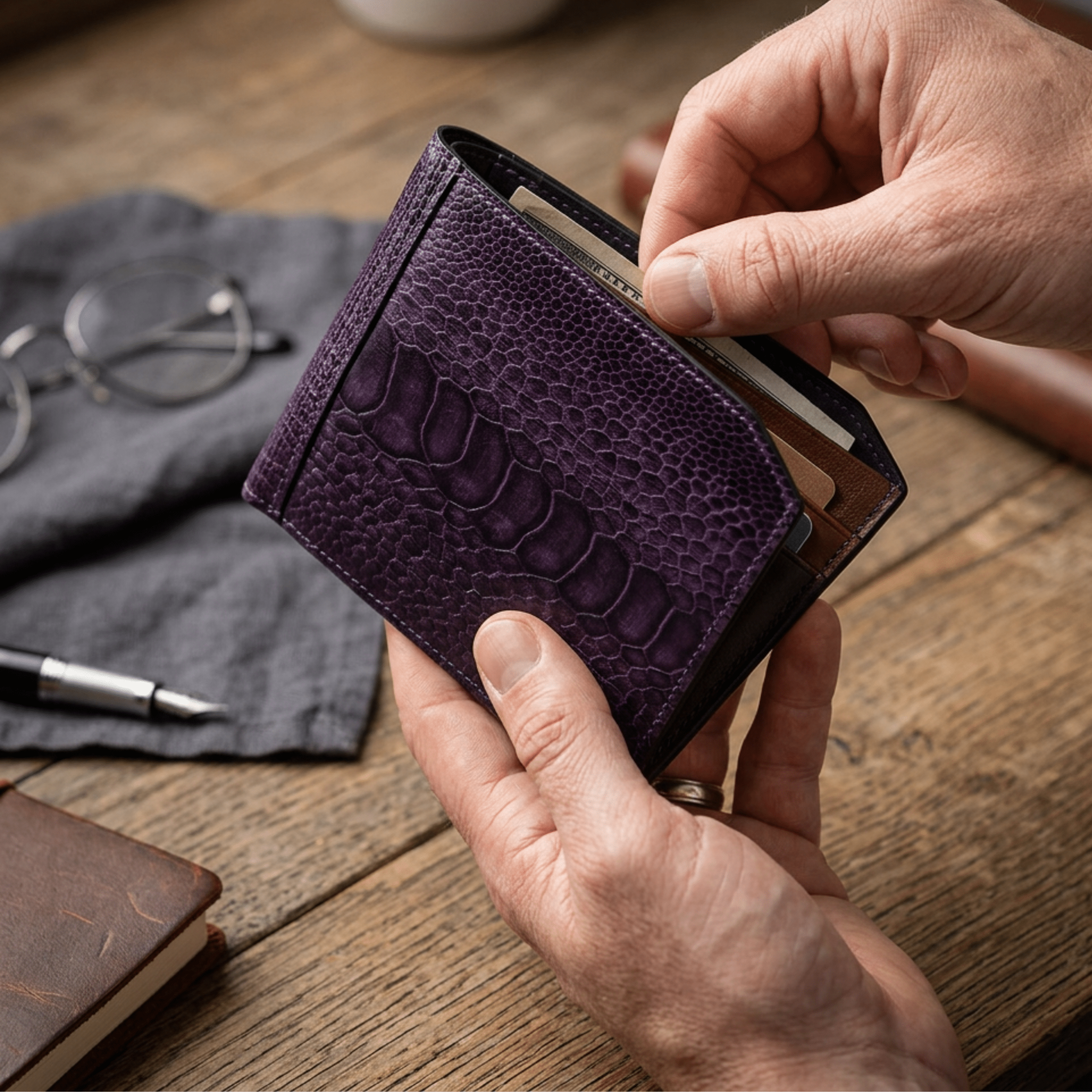 Sante Fe Ostrich Patent Leather Bill & Coin Wallet - Ostrich Leather Wallet