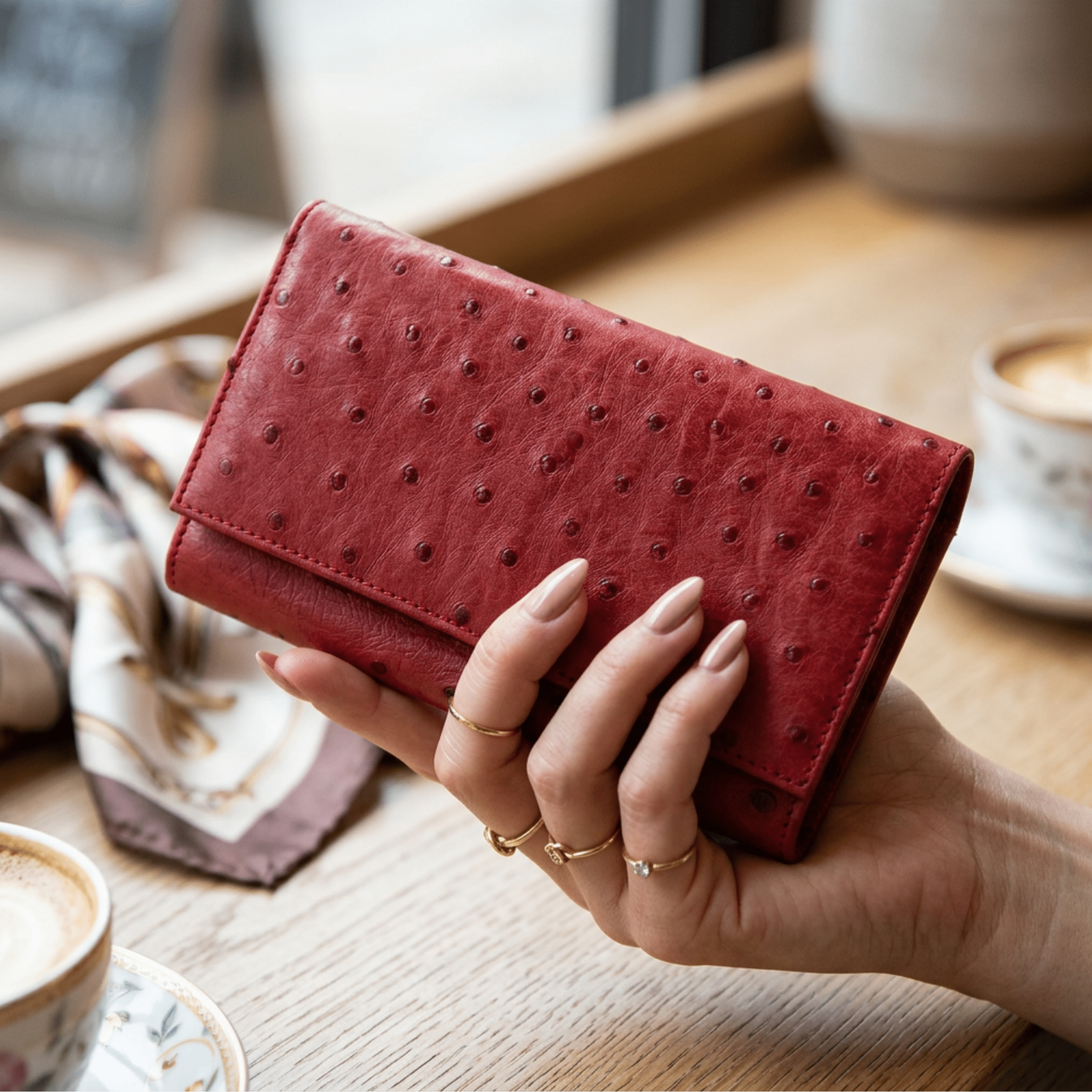 Small Ostrich Leather Classic Wallet - Ostrich Leather Wallet