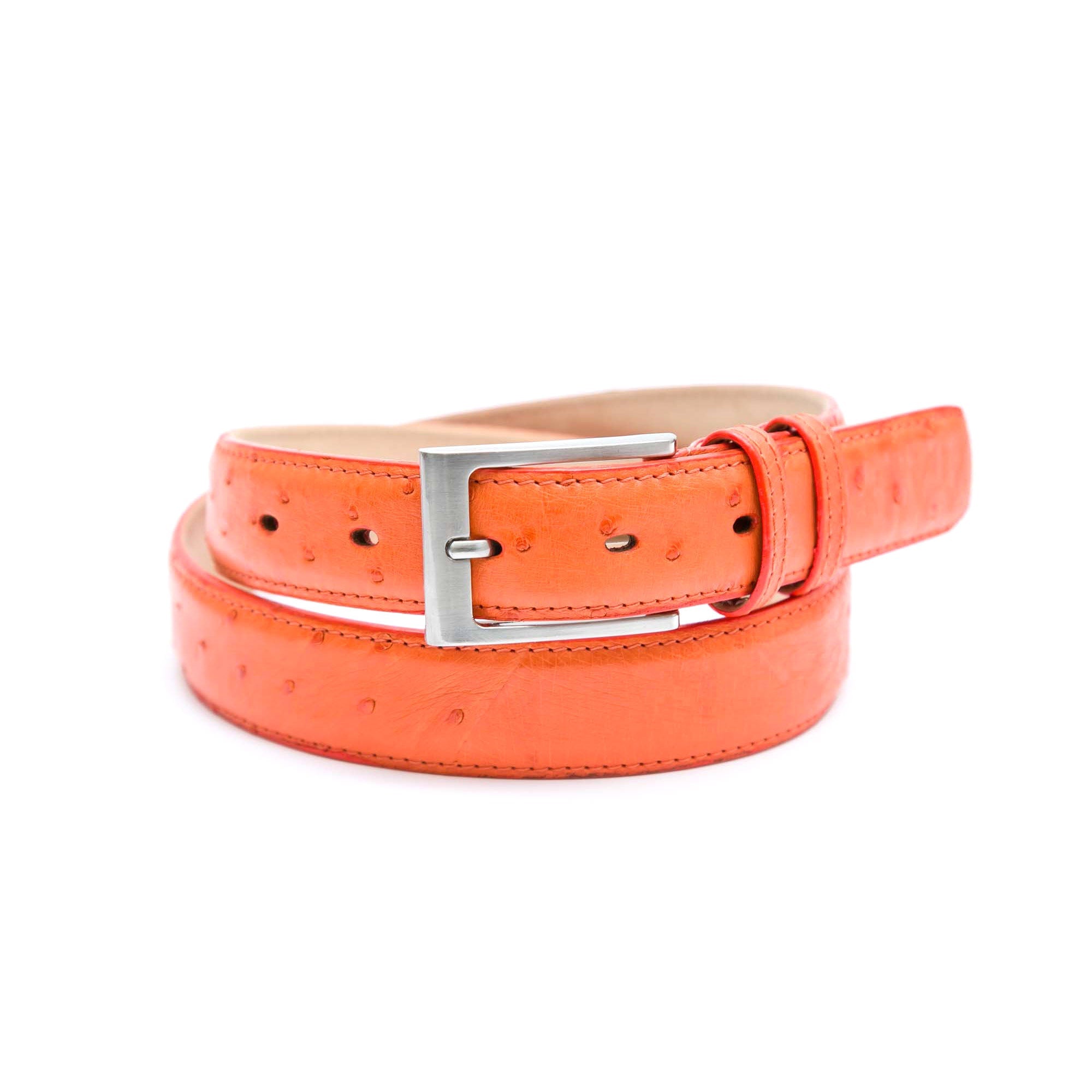 Genuine Ostrich Leather Quill Belt (Tangerine) - Ostrich Leather Belt