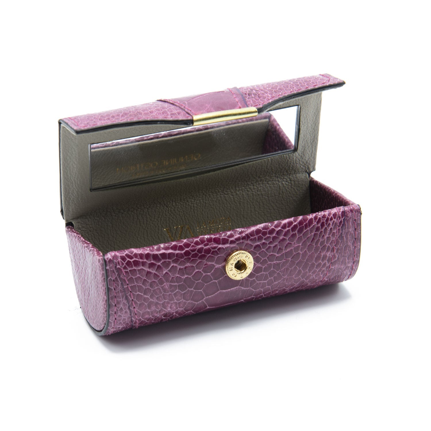 New York Ostrich Shin Leather Lipstick Holder - Ostrich Leather Lipstick Holder