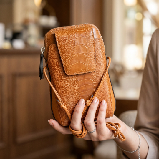 Ostrich Patent Leather Phone Bag