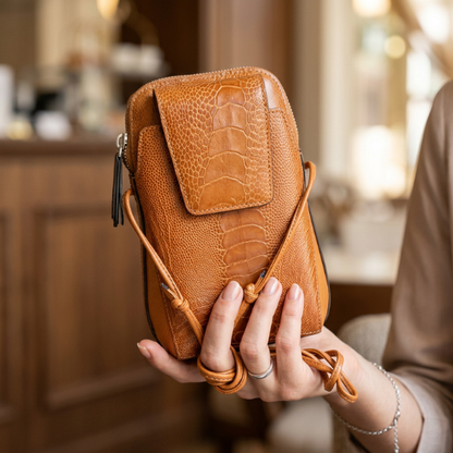 Ostrich Patent Leather Phone Bag