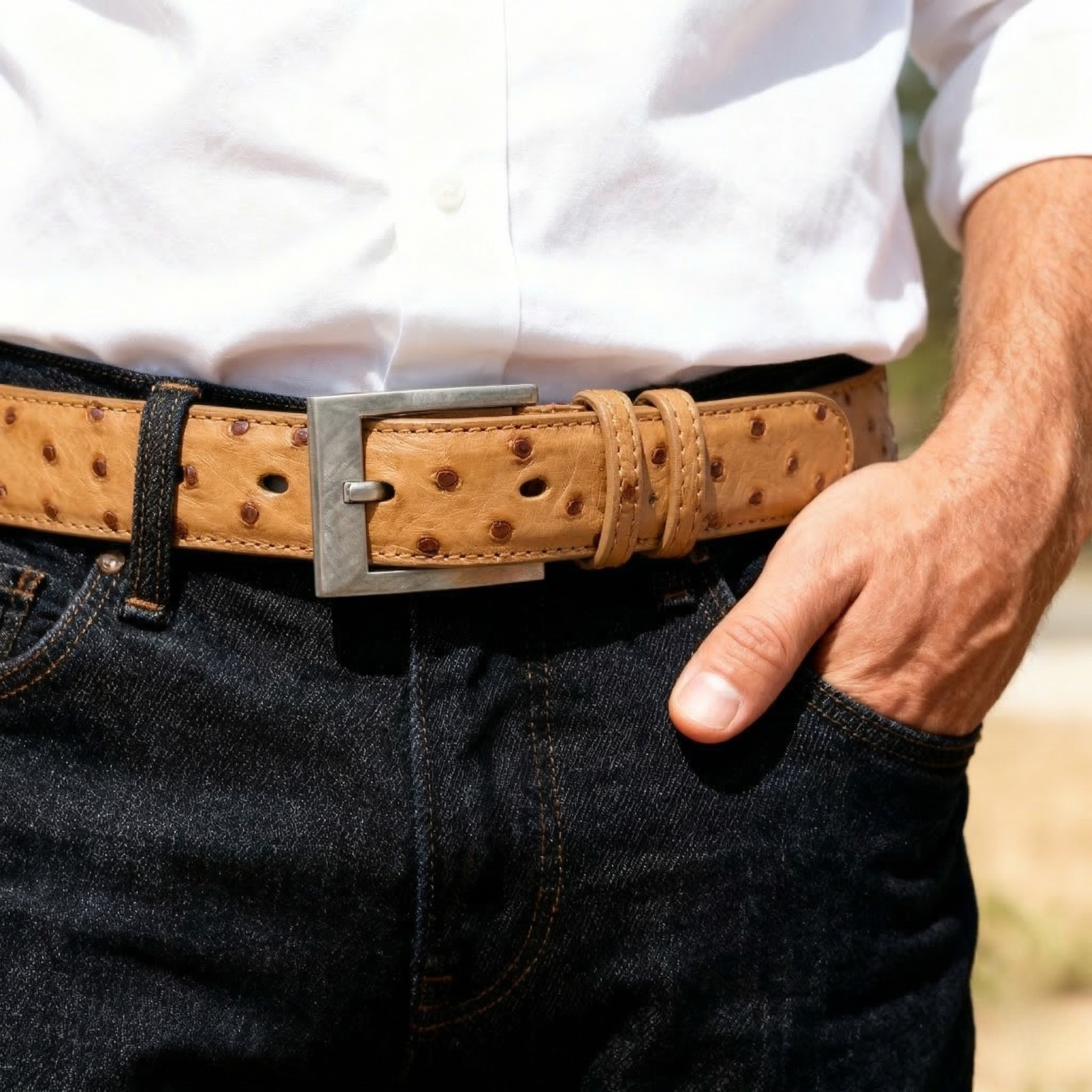 Cognac Ostrich Belt