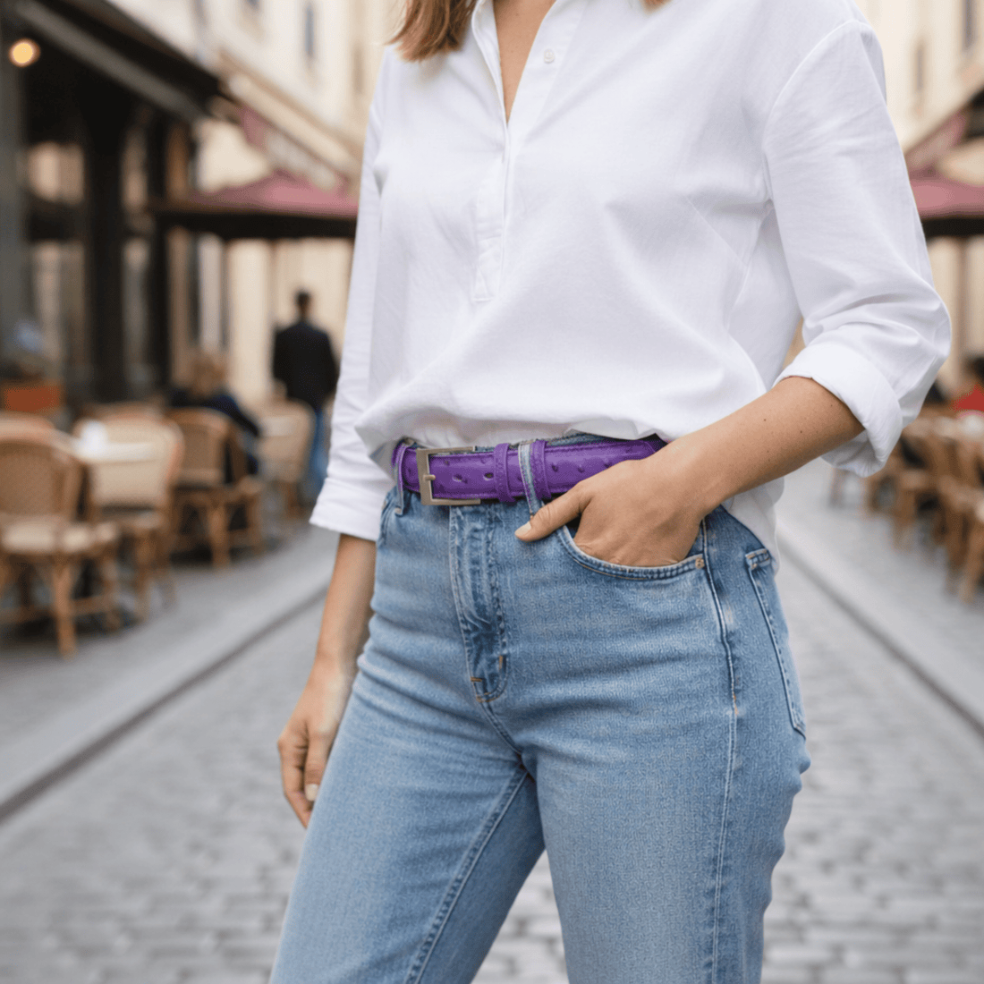 African Violet Ostrich Belt - Ostrich Leather Belt