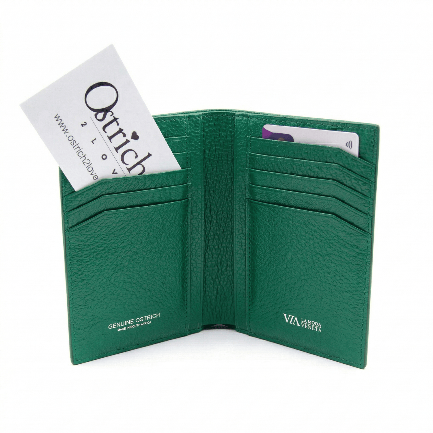 Arizona Ostrich Patent Leather Large Card Holder - Ostrich Leather Wallet