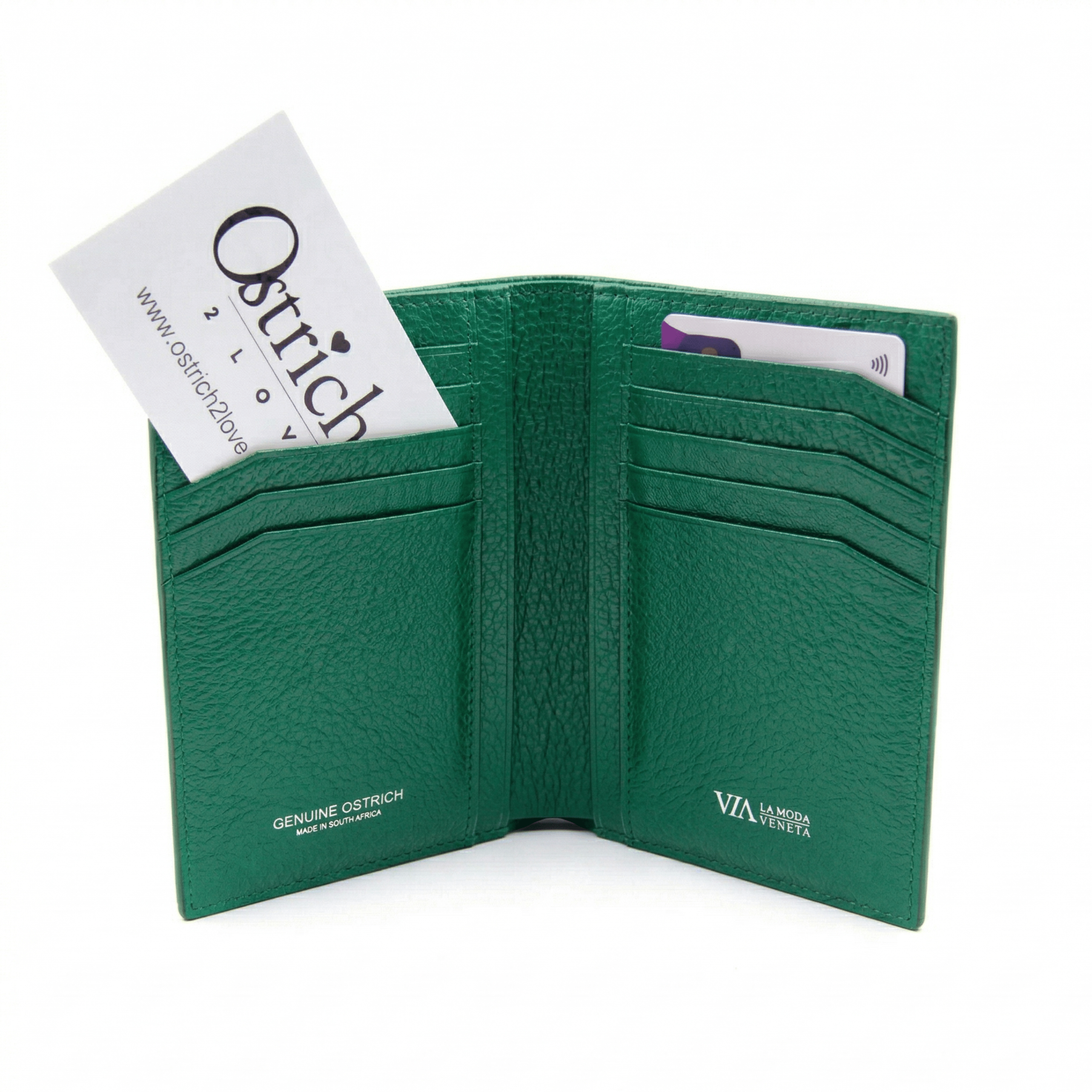 Arizona Ostrich Patent Leather Large Card Holder - Ostrich Leather Wallet
