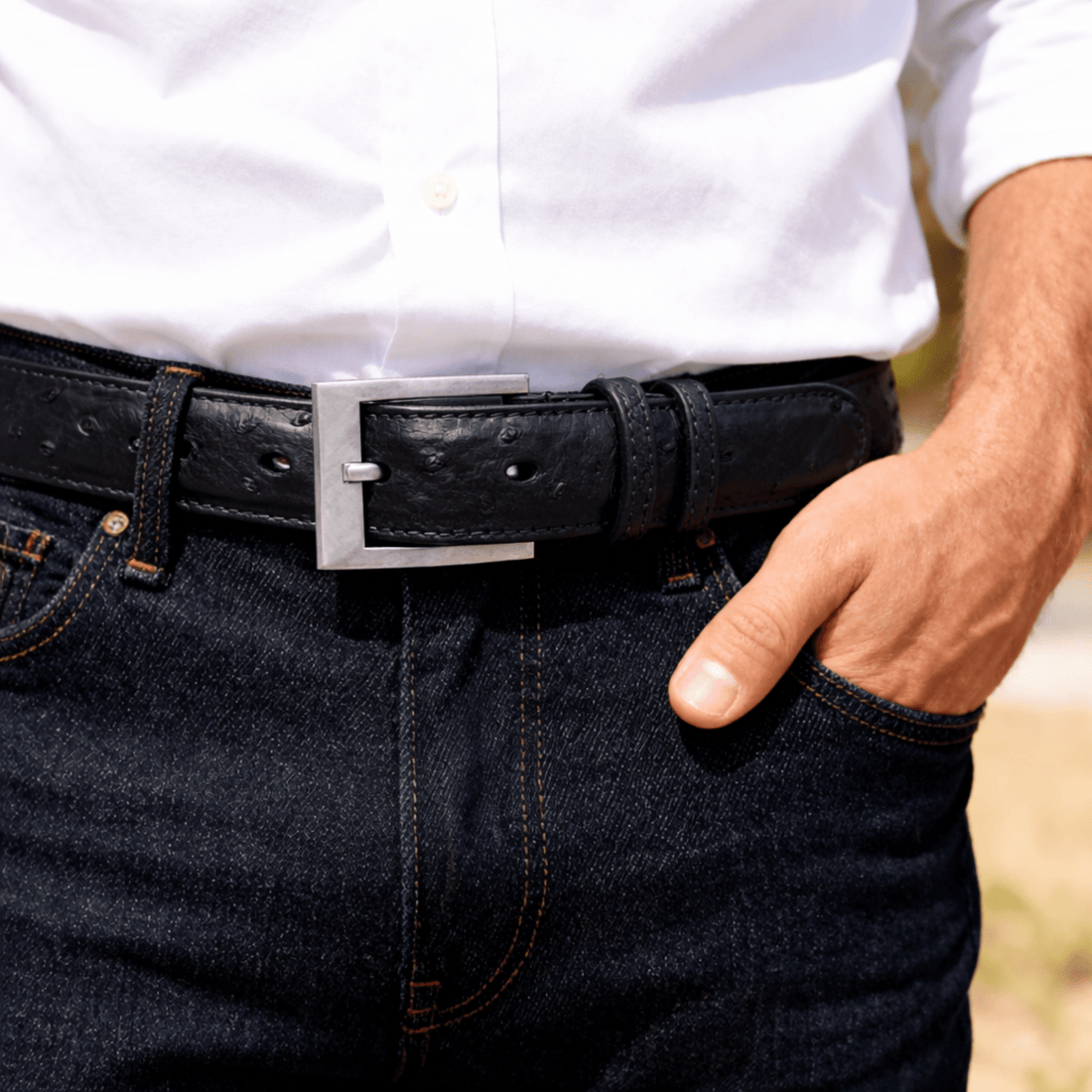 Black Ostrich Belt - Ostrich Leather Belt