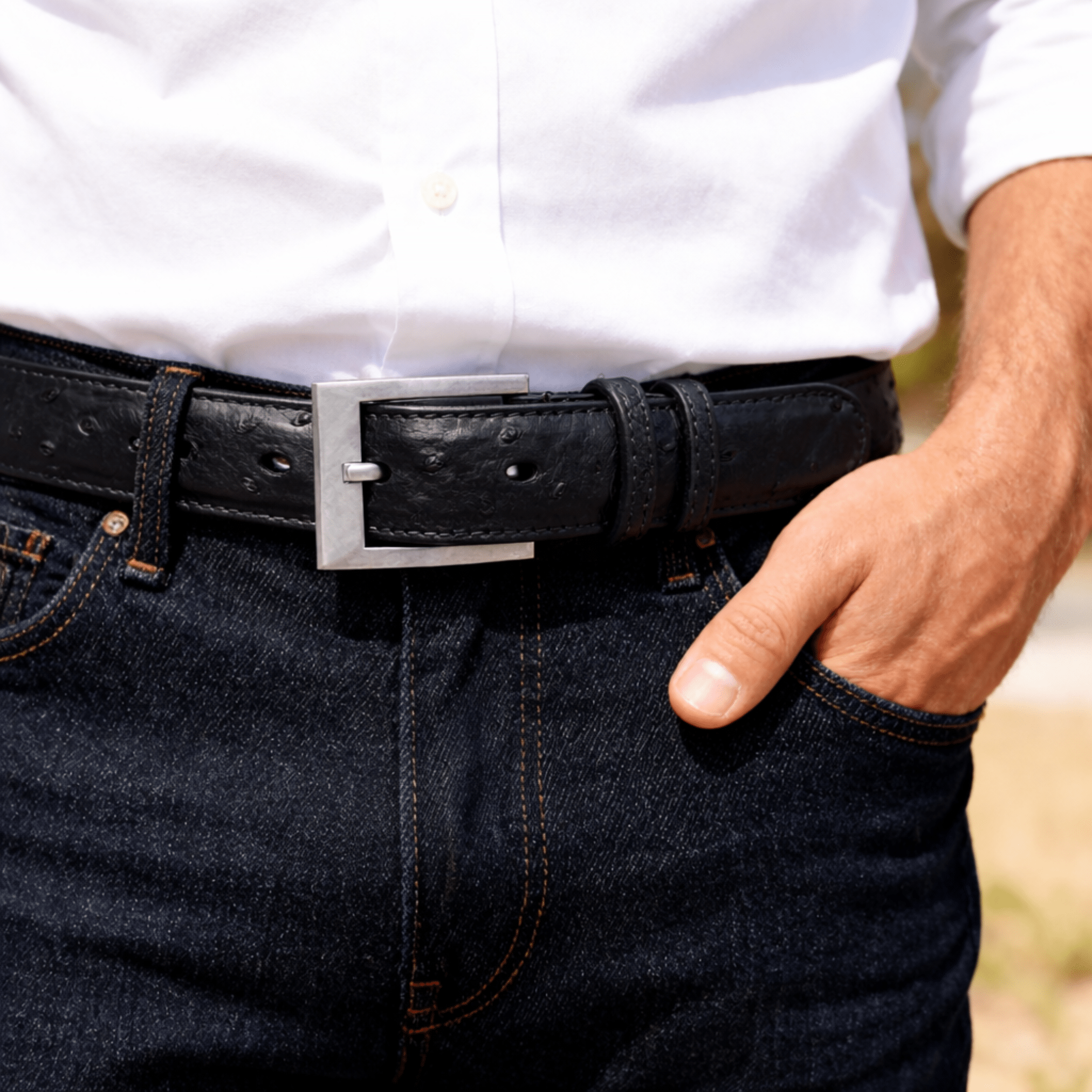 Black Ostrich Belt - Ostrich Leather Belt