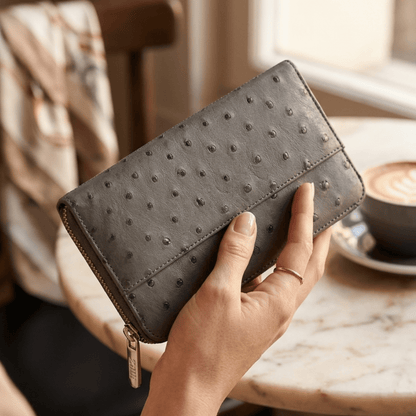 Cango Zip Clutch Ostrich Leather Wallet - Ostrich Leather Wallet