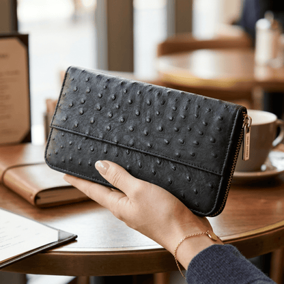 Cango Zip Clutch Ostrich Leather Wallet - Ostrich Leather Wallet