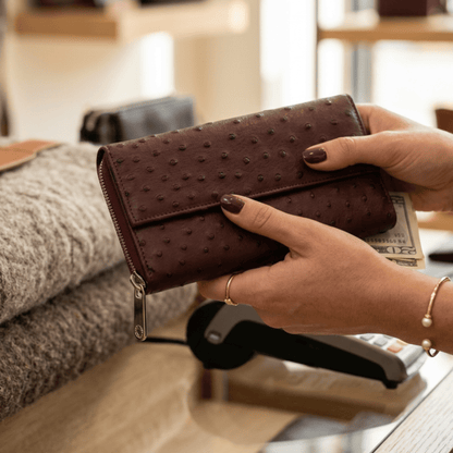 Cango Zip Clutch Ostrich Leather Wallet - Ostrich Leather Wallet