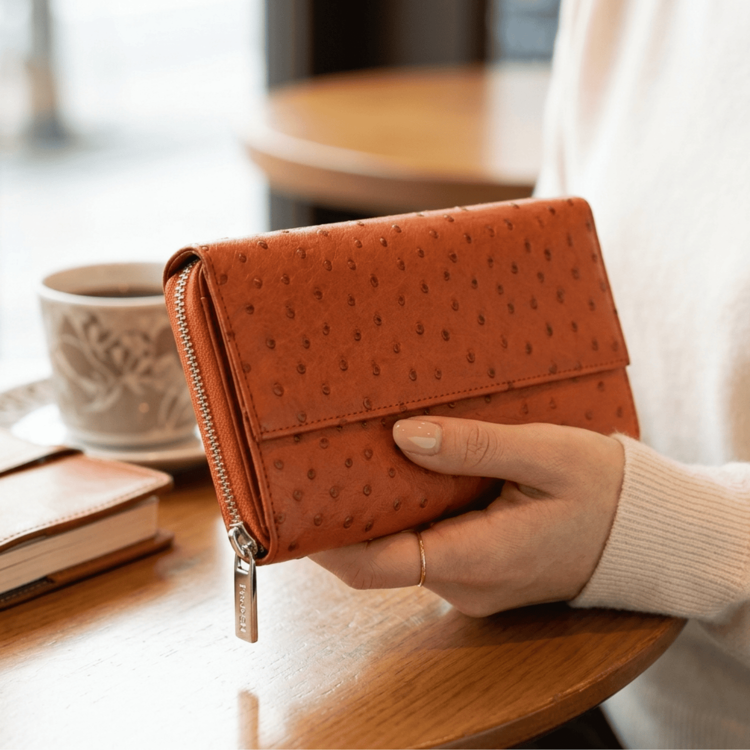 Cango Zip Clutch Ostrich Leather Wallet - Ostrich Leather Wallet