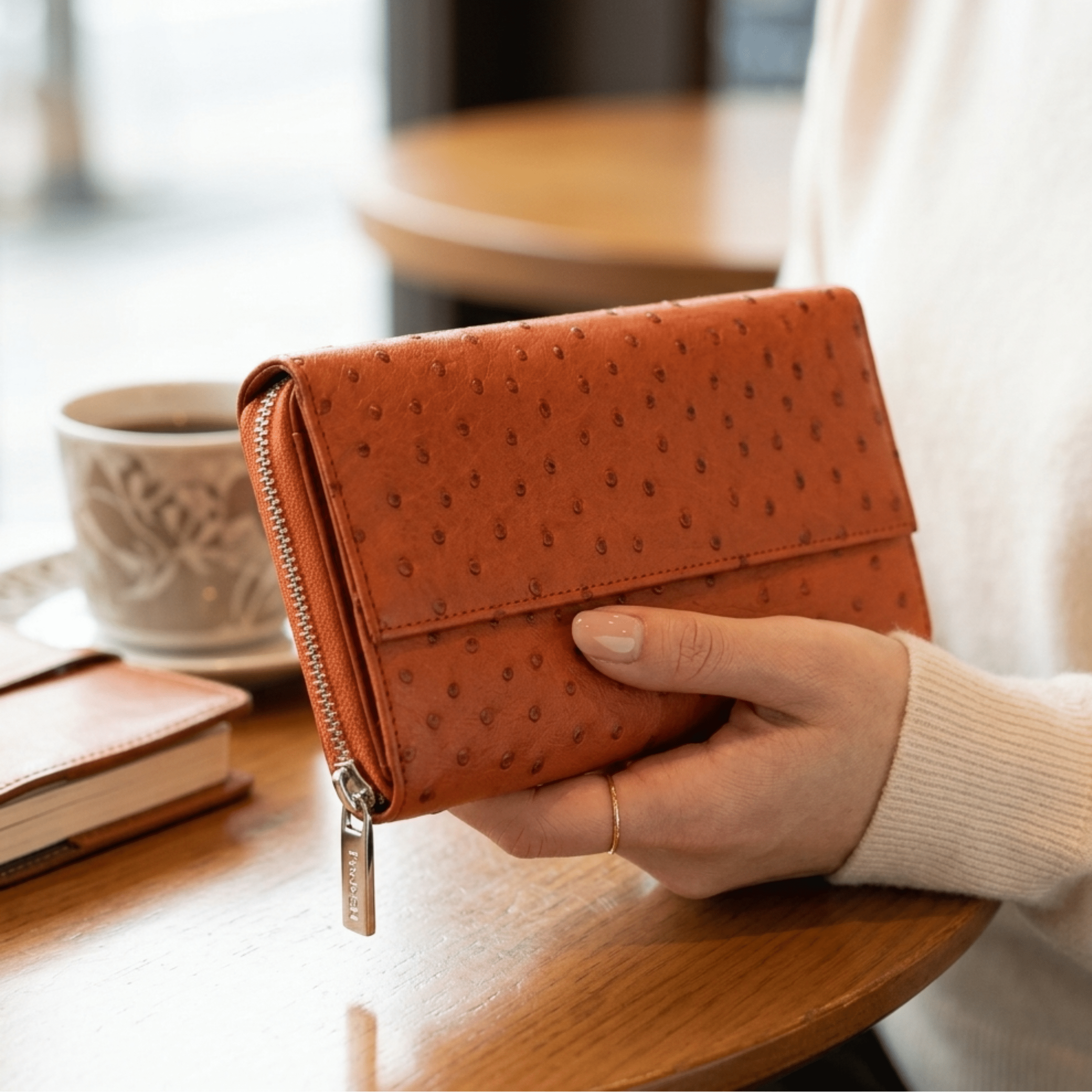 Cango Zip Clutch Ostrich Leather Wallet - Ostrich Leather Wallet