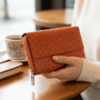 Cango Zip Clutch Ostrich Leather Wallet - Ostrich Leather Wallet