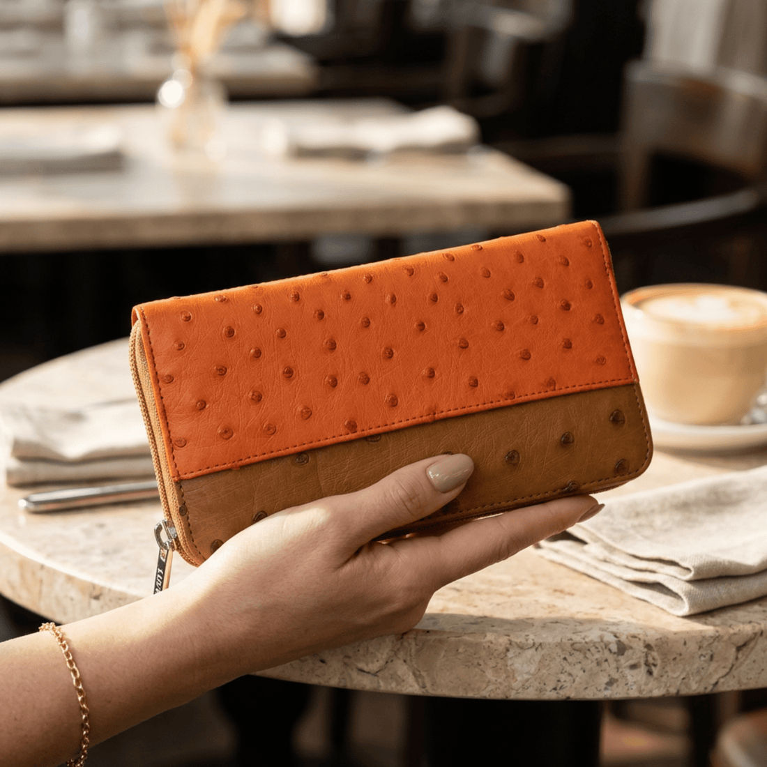 Cango Zip Clutch Two Tone Ostrich Leather Wallet - Ostrich Leather Wallet