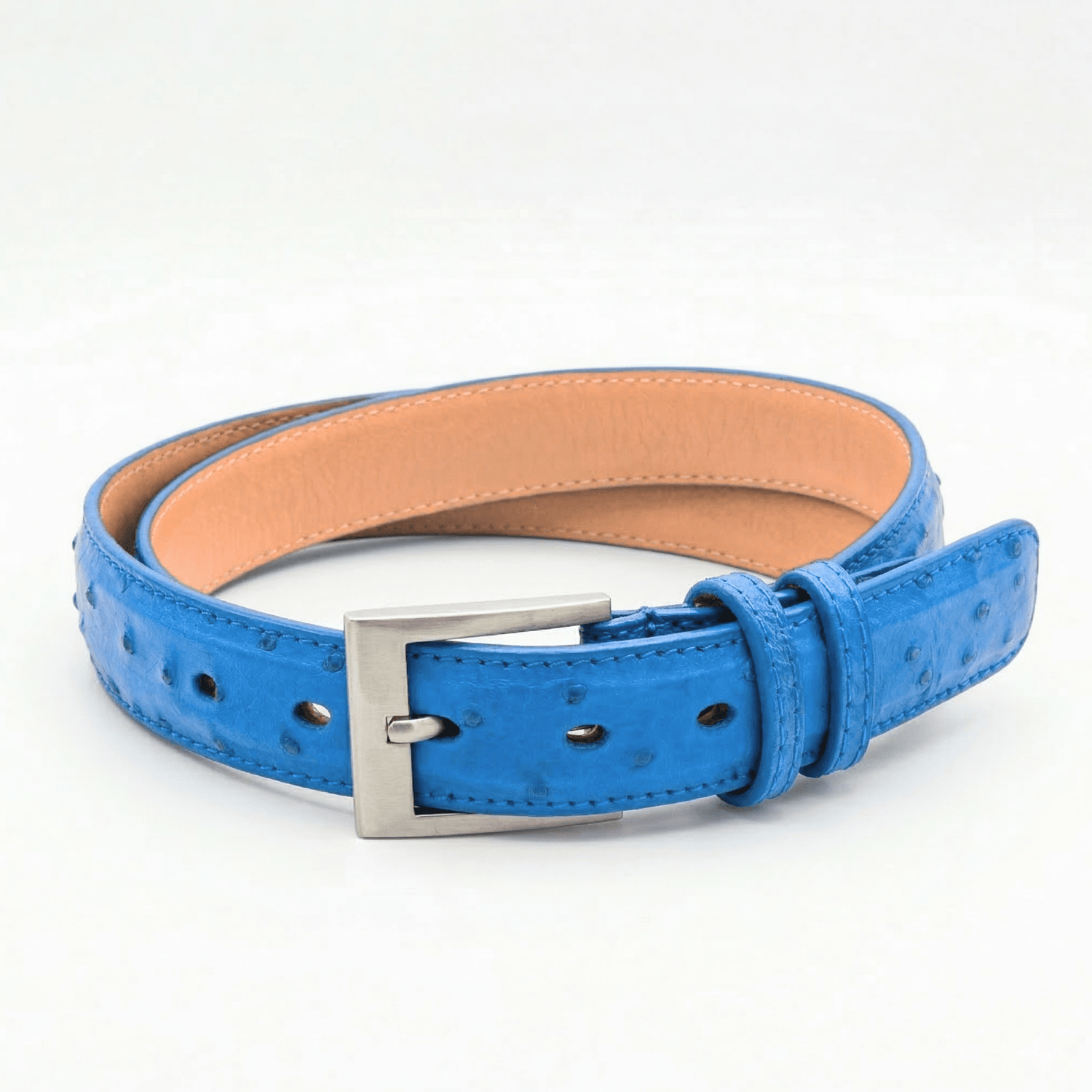 Clematis Blue Ostrich Belt - Ostrich Leather Belt