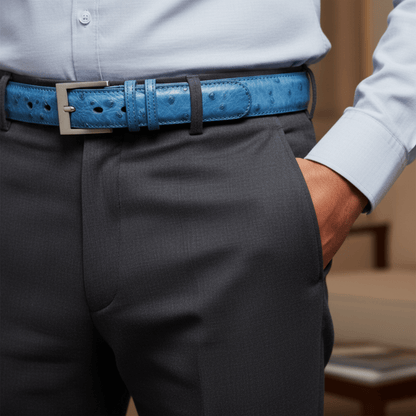 Clematis Blue Ostrich Belt - Ostrich Leather Belt