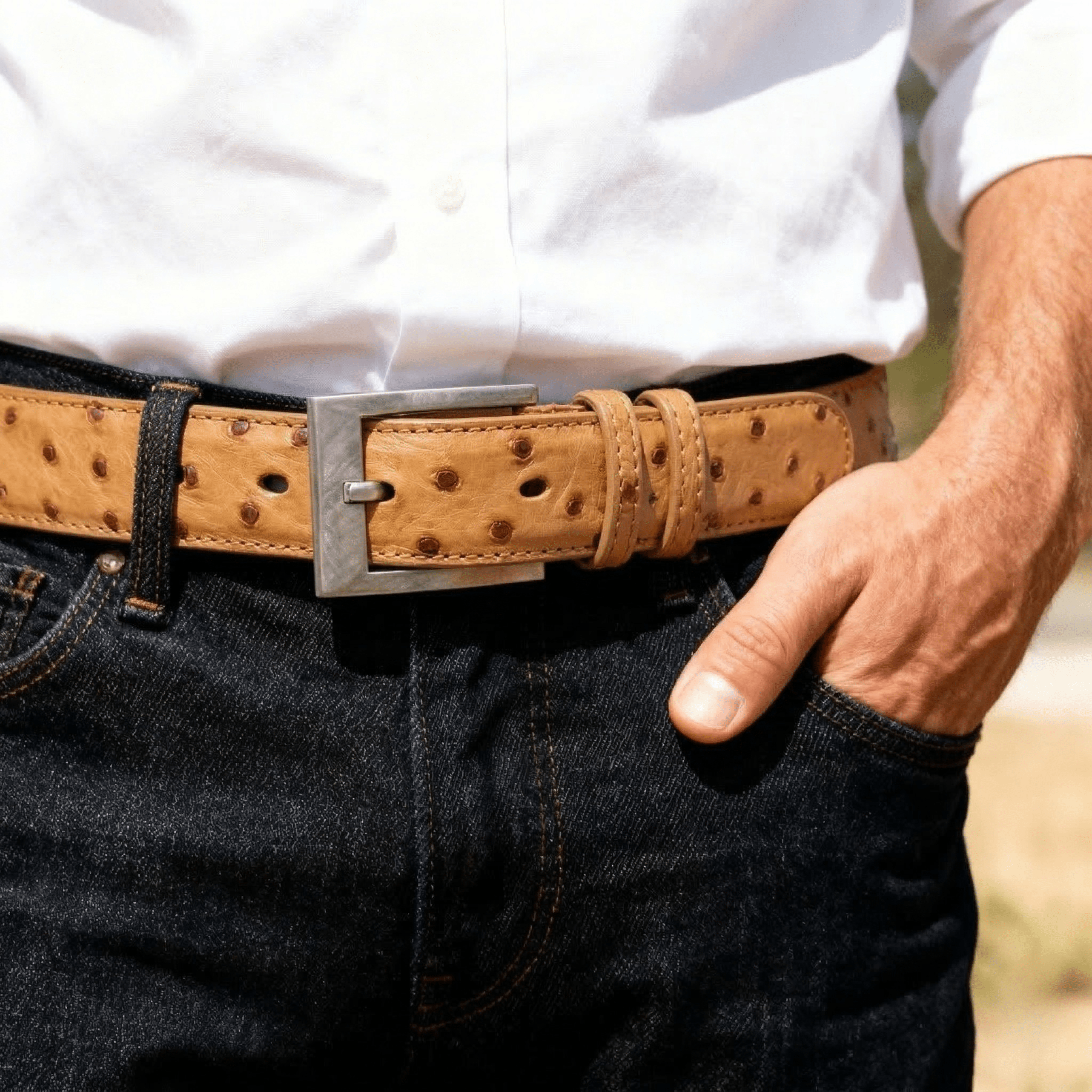 Cognac Ostrich Belt - Ostrich Leather Belt