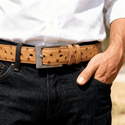 Cognac Ostrich Belt - Ostrich Leather Belt
