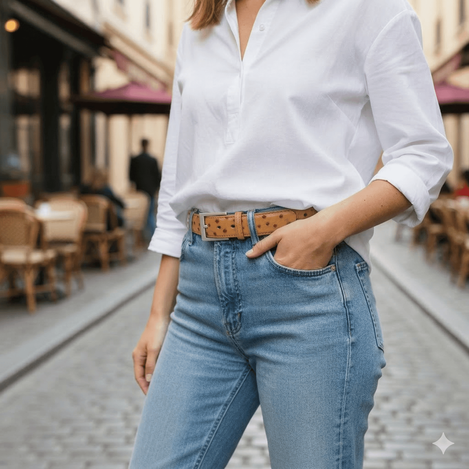 Cognac Ostrich Belt - Ostrich Leather Belt