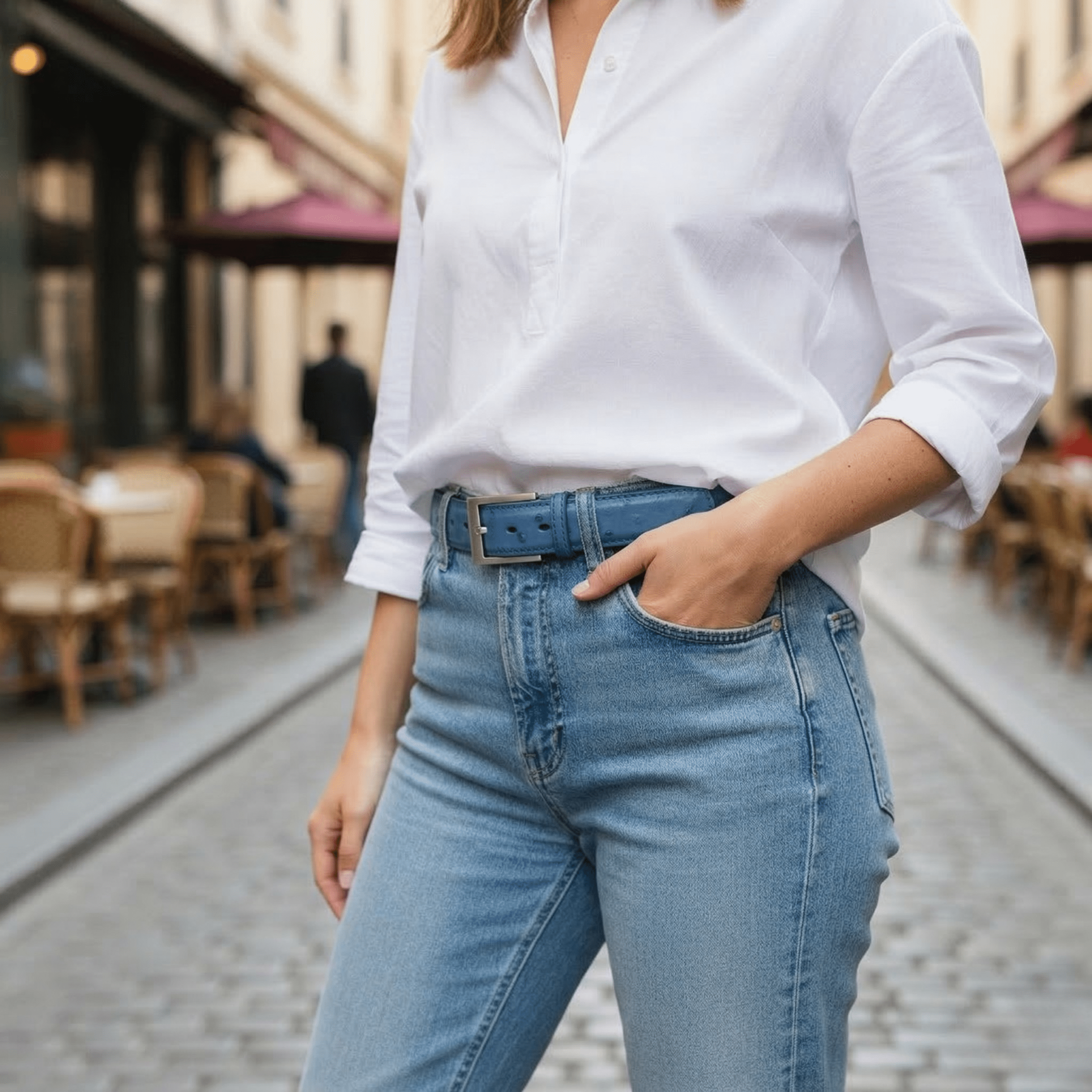 Cornflower Blue Ostrich Belt - Ostrich Leather Belt