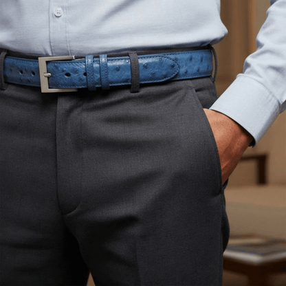 Cornflower Blue Ostrich Belt - Ostrich Leather Belt