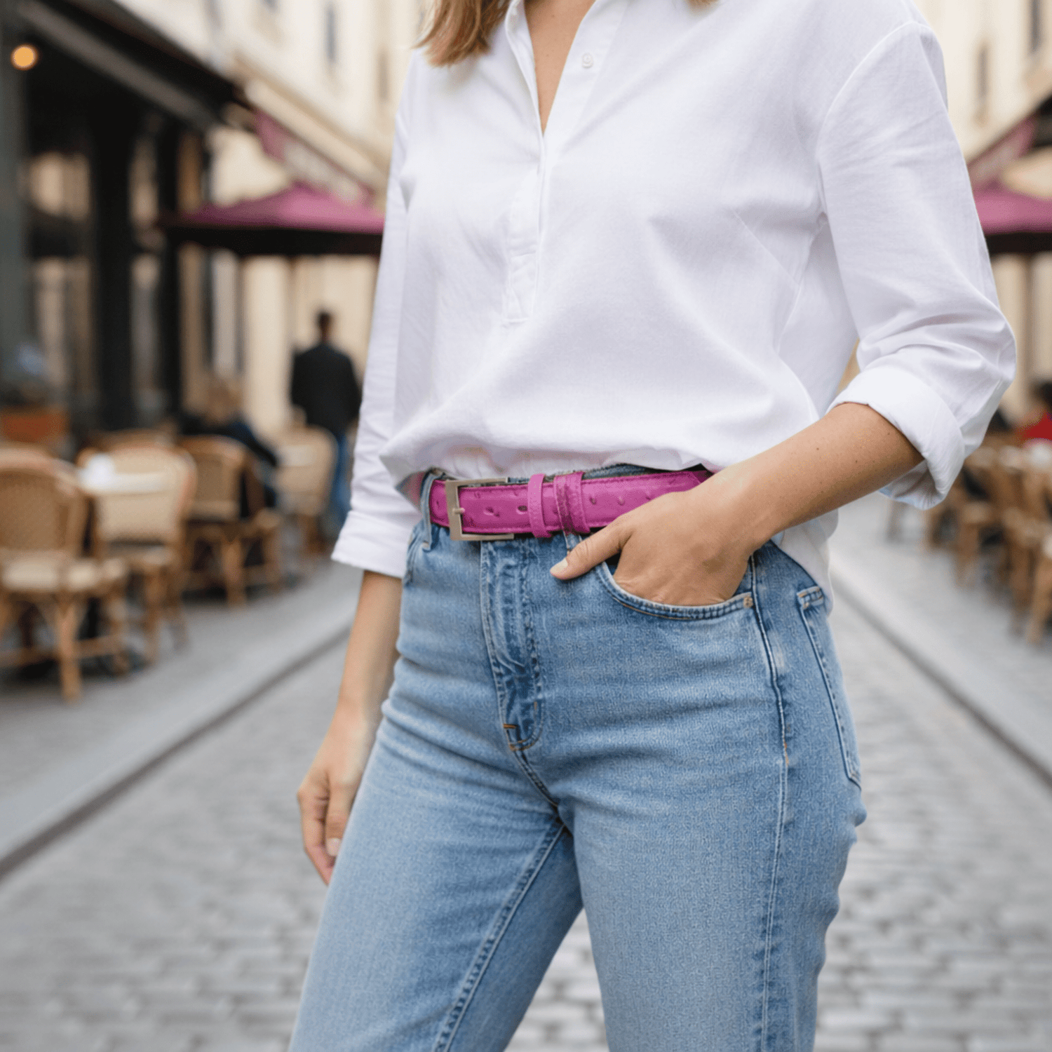 Cyclamen Ostrich Belt - Ostrich Leather Belt