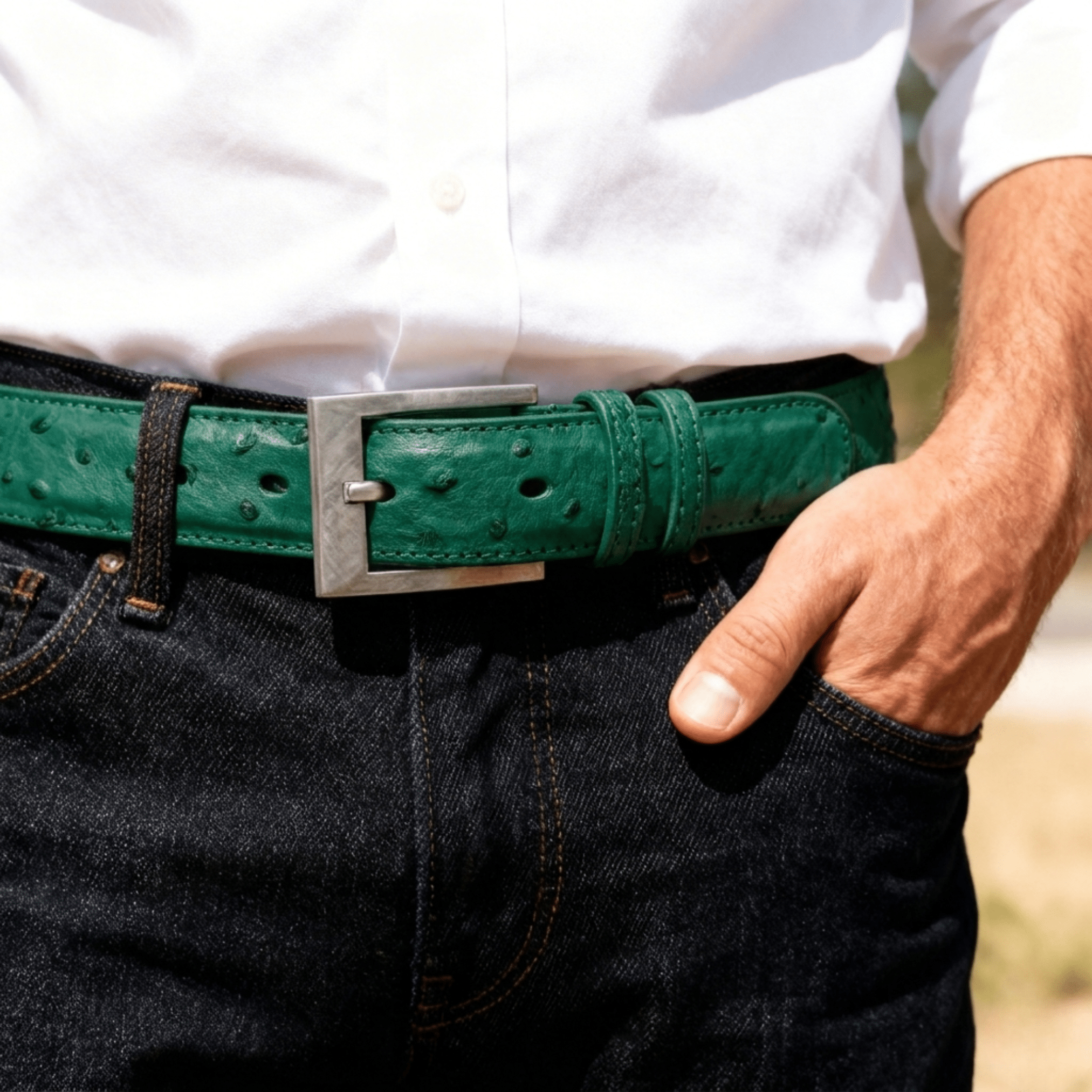 Emerald Green Ostrich Belt - Ostrich Leather Belt