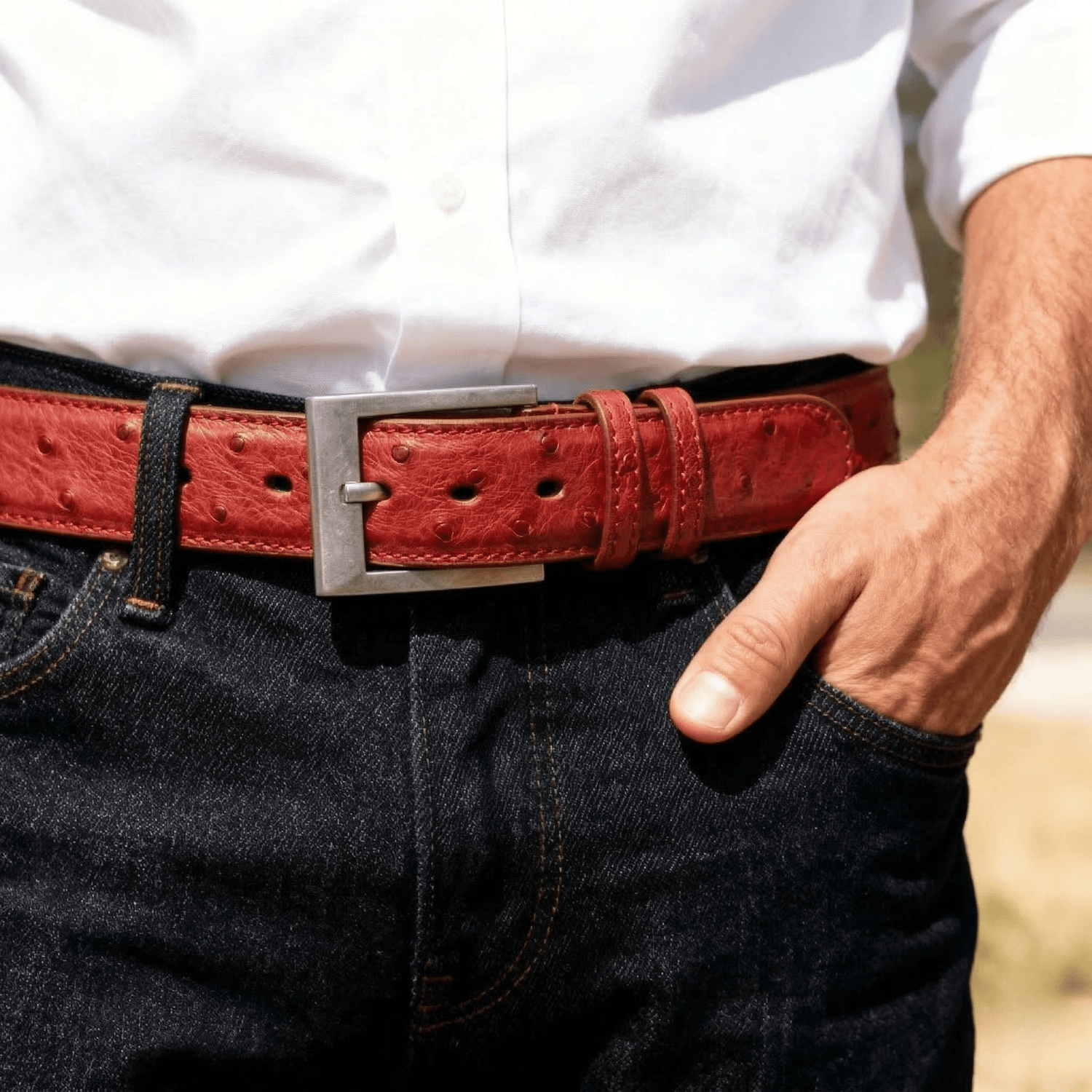 Flame Red Ostrich Belt - Ostrich Leather Belt