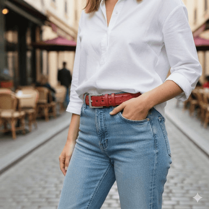 Flame Red Ostrich Belt - Ostrich Leather Belt