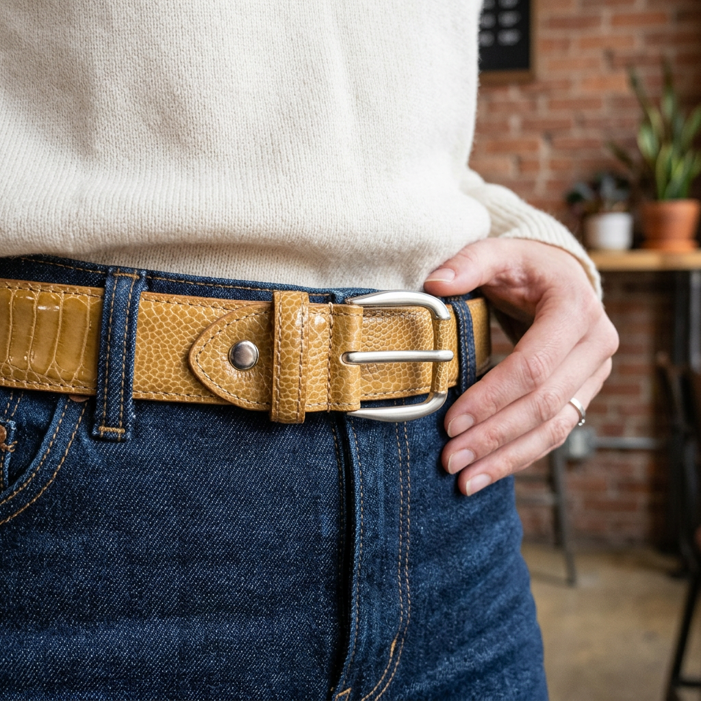 Desert Sand Ostrich Patent Belt