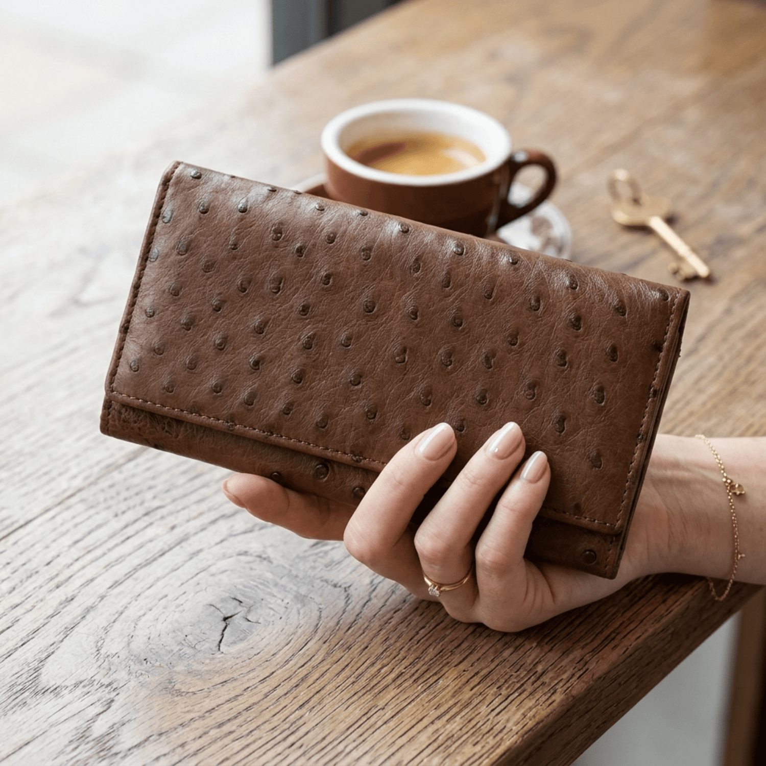 Large Classic Ostrich Leather Wallet - Ostrich Leather Wallet