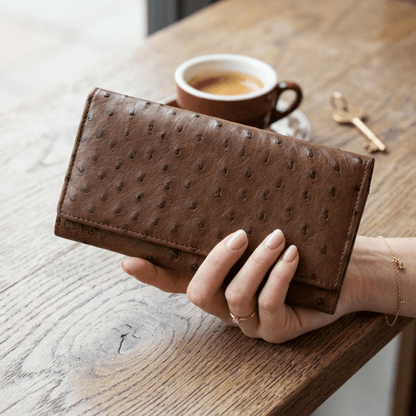 Large Classic Ostrich Leather Wallet - Ostrich Leather Wallet