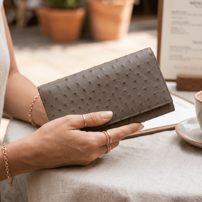 Large Classic Ostrich Leather Wallet - Ostrich Leather Wallet