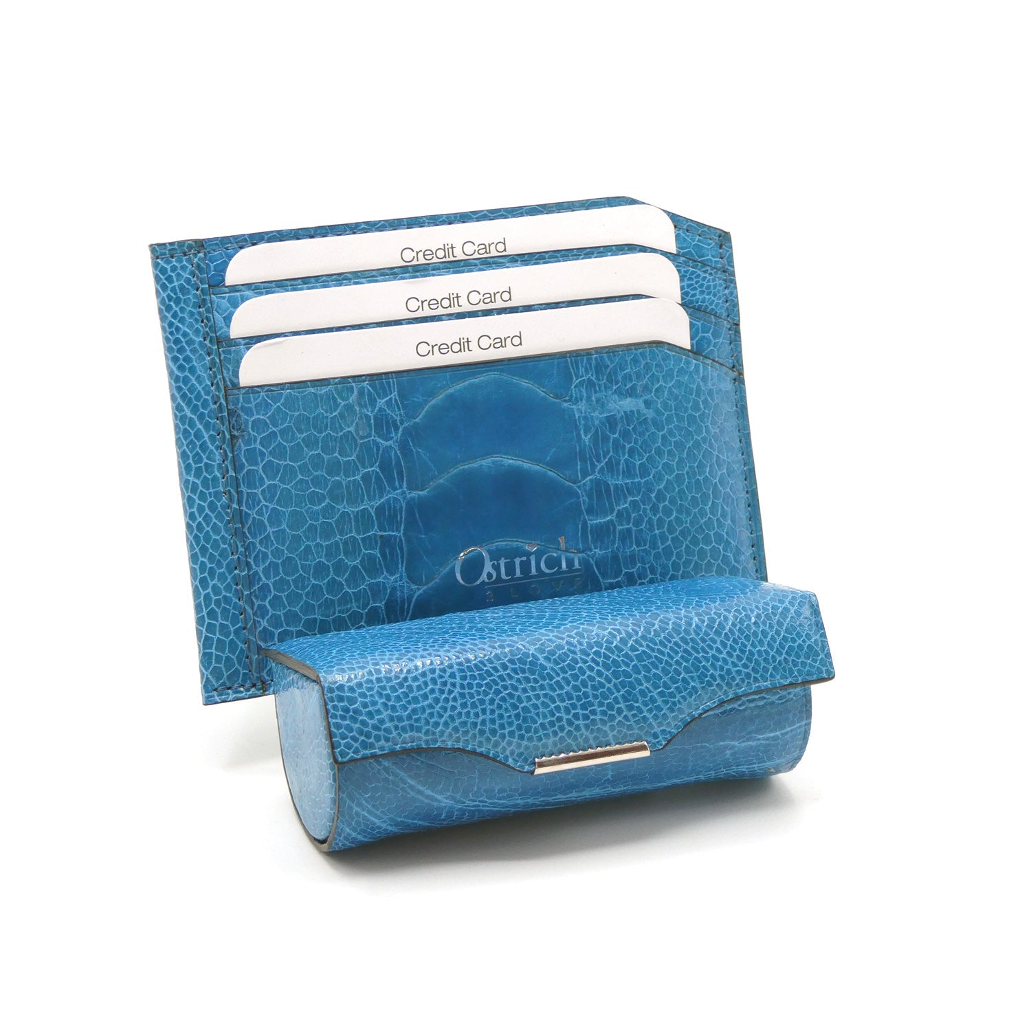 Luxury Ostrich Shin Leather Duo Gift Set - Ostrich Leather Wallet