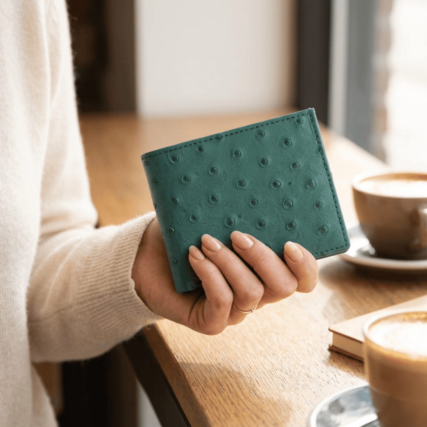 Ostrich Leather Diamond Wallet - Ostrich Leather Wallet