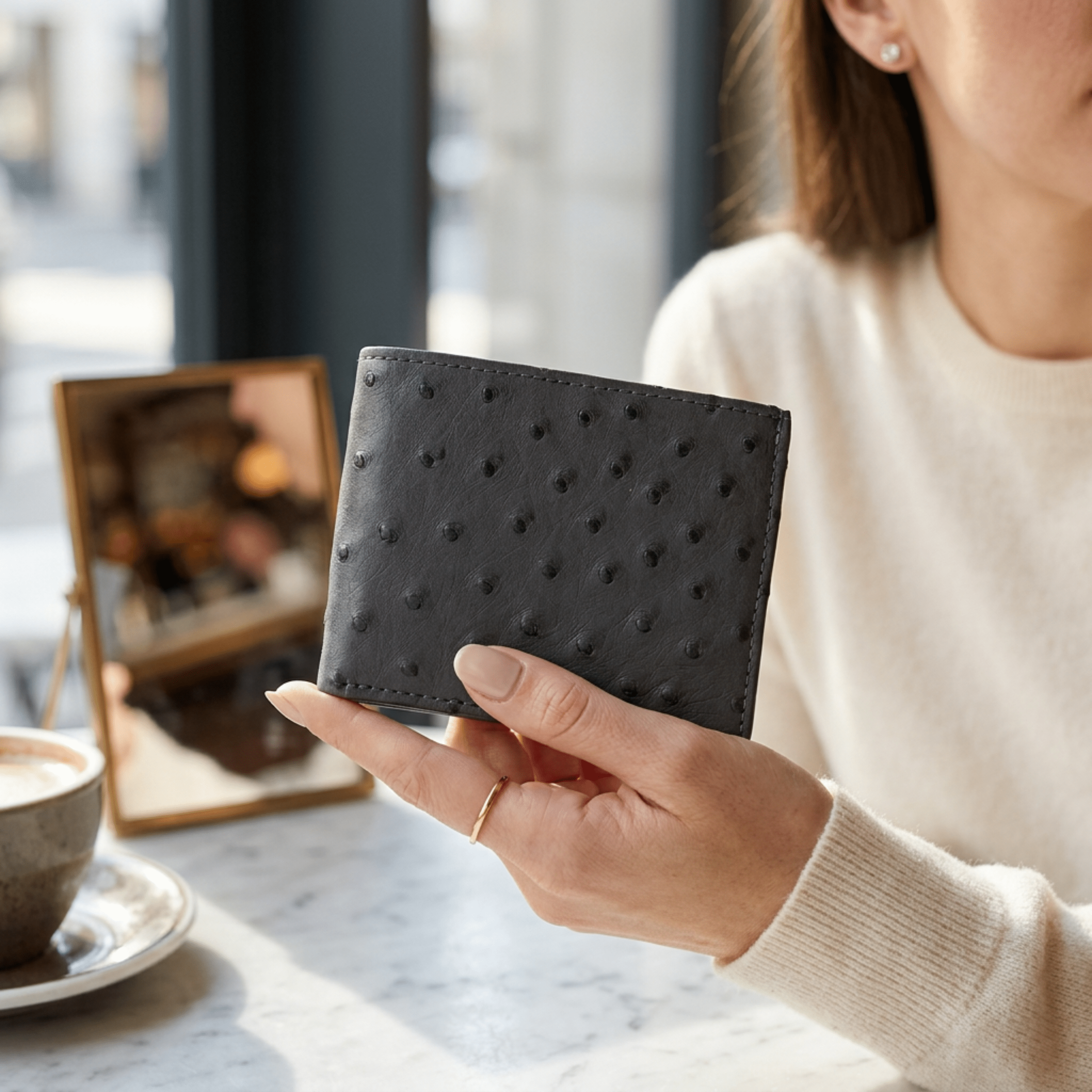 Ostrich Leather Diamond Wallet - Ostrich Leather Wallet