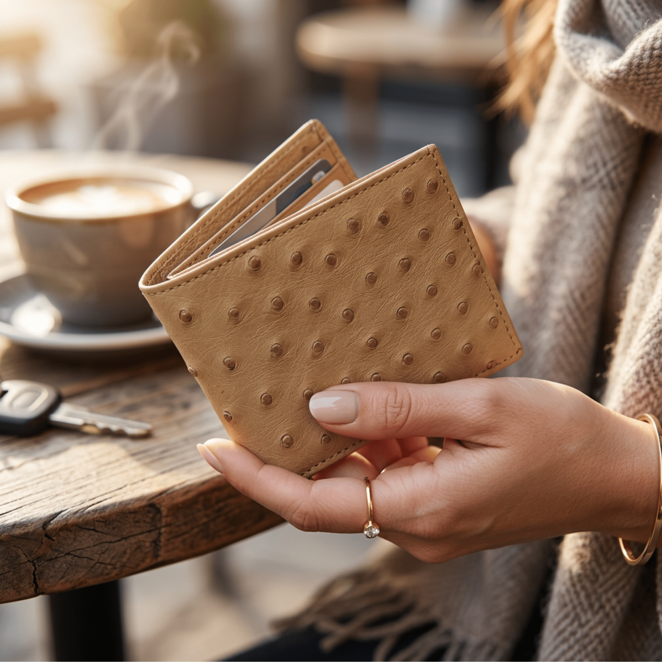 Ostrich Leather Diamond Wallet - Ostrich Leather Wallet