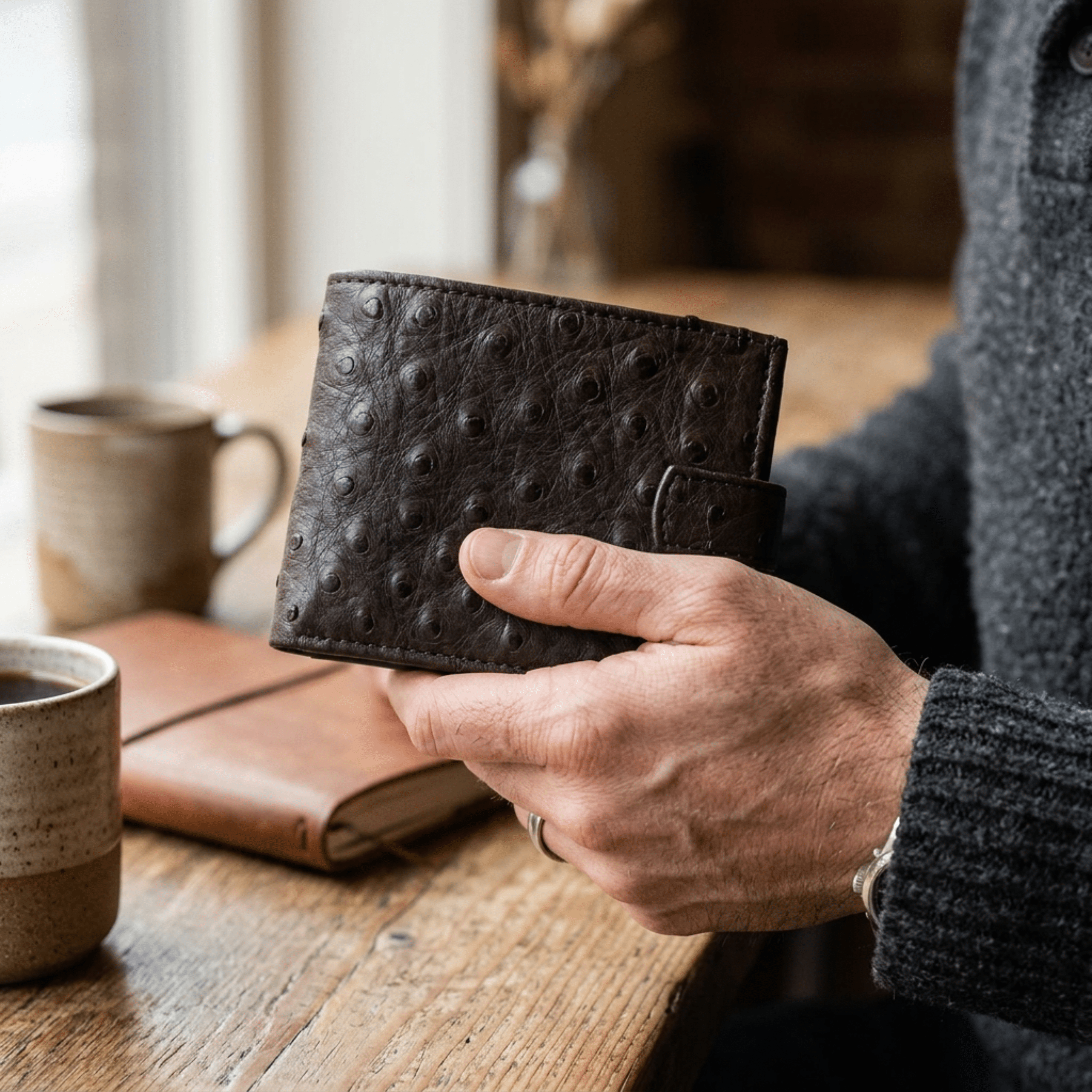 Ostrich Leather Diamond Wallet - Ostrich Leather Wallet