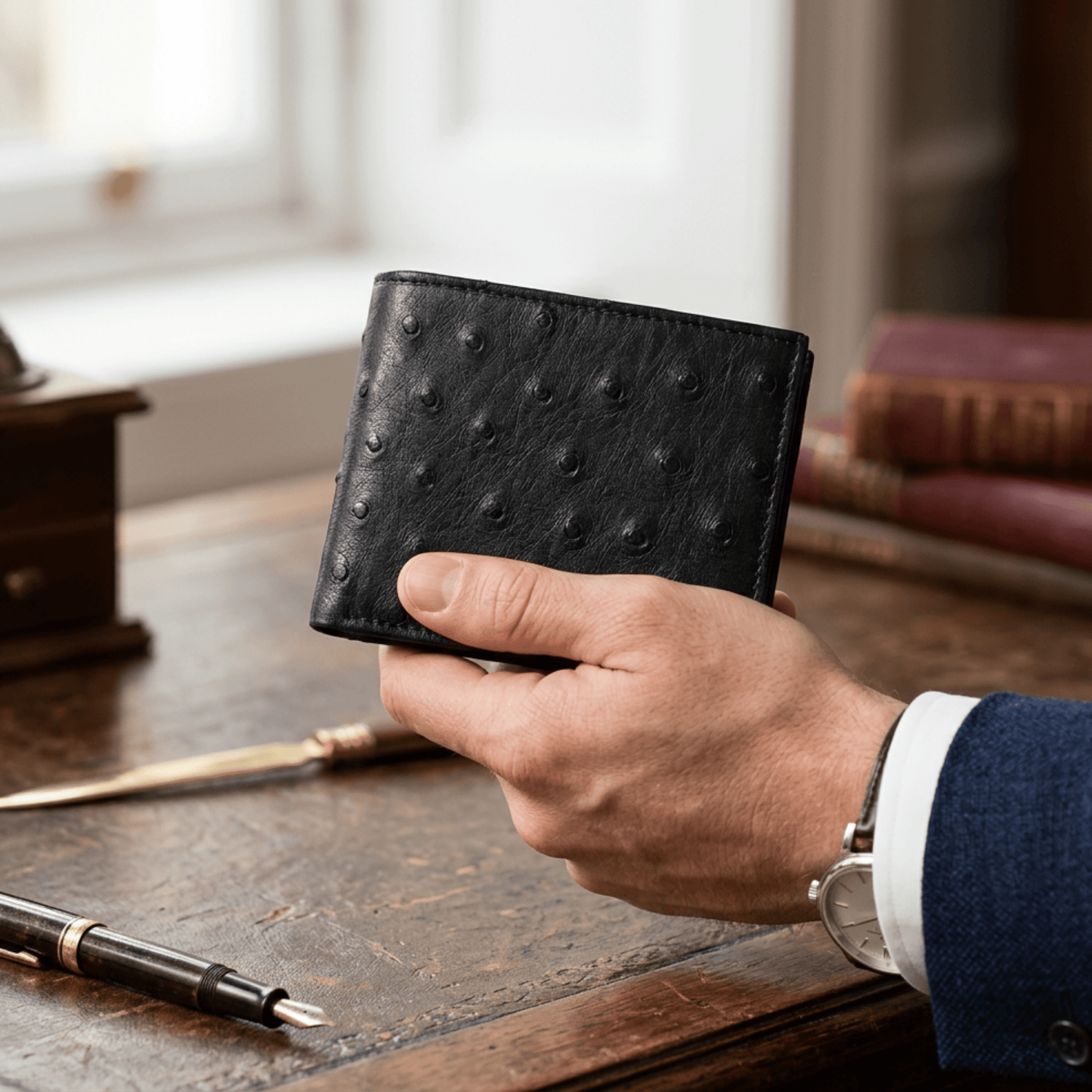 Ostrich Leather Diamond Wallet - Ostrich Leather Wallet